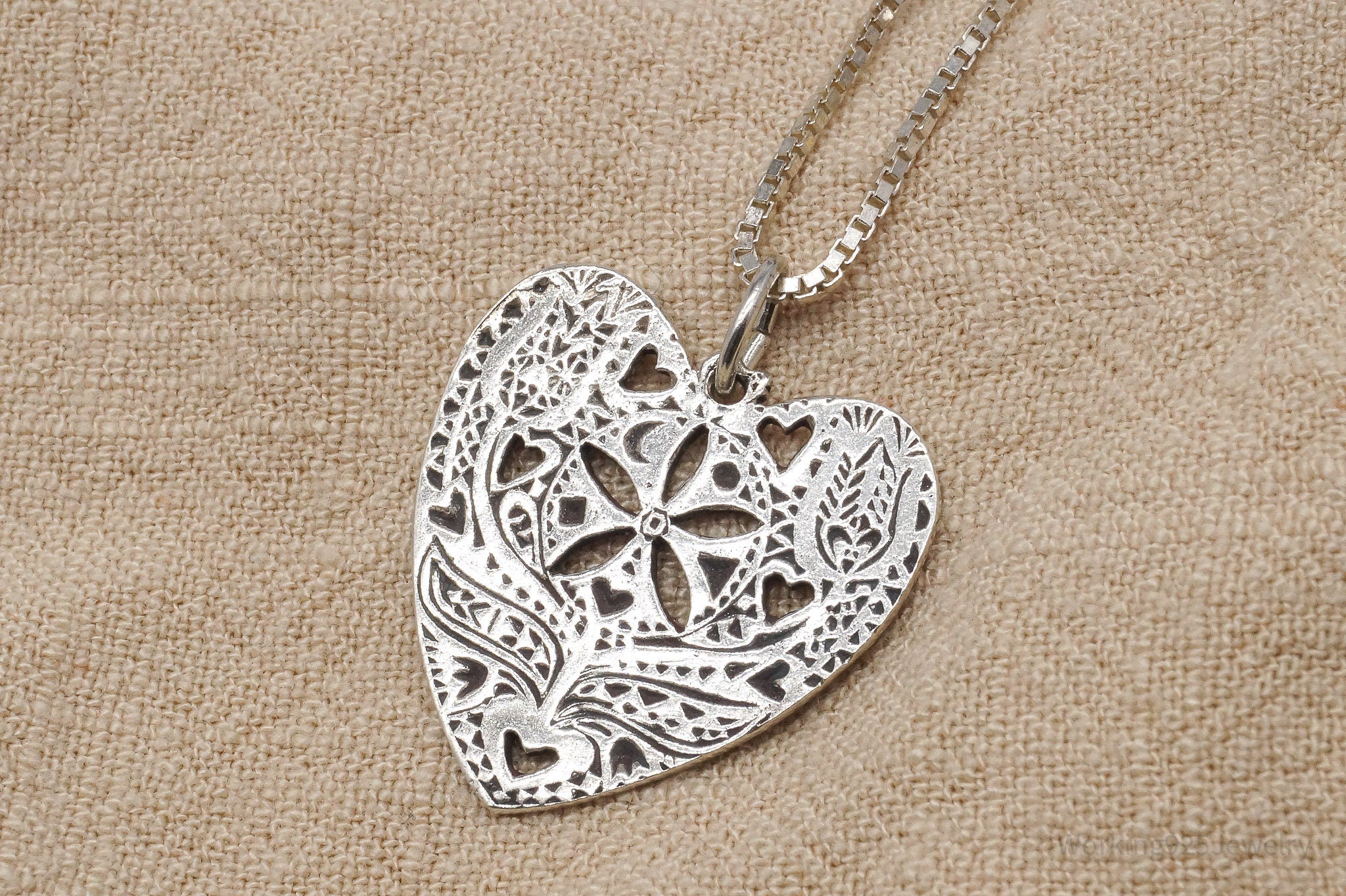 Vintage Ornate Heart Sterling Silver Necklace 24"