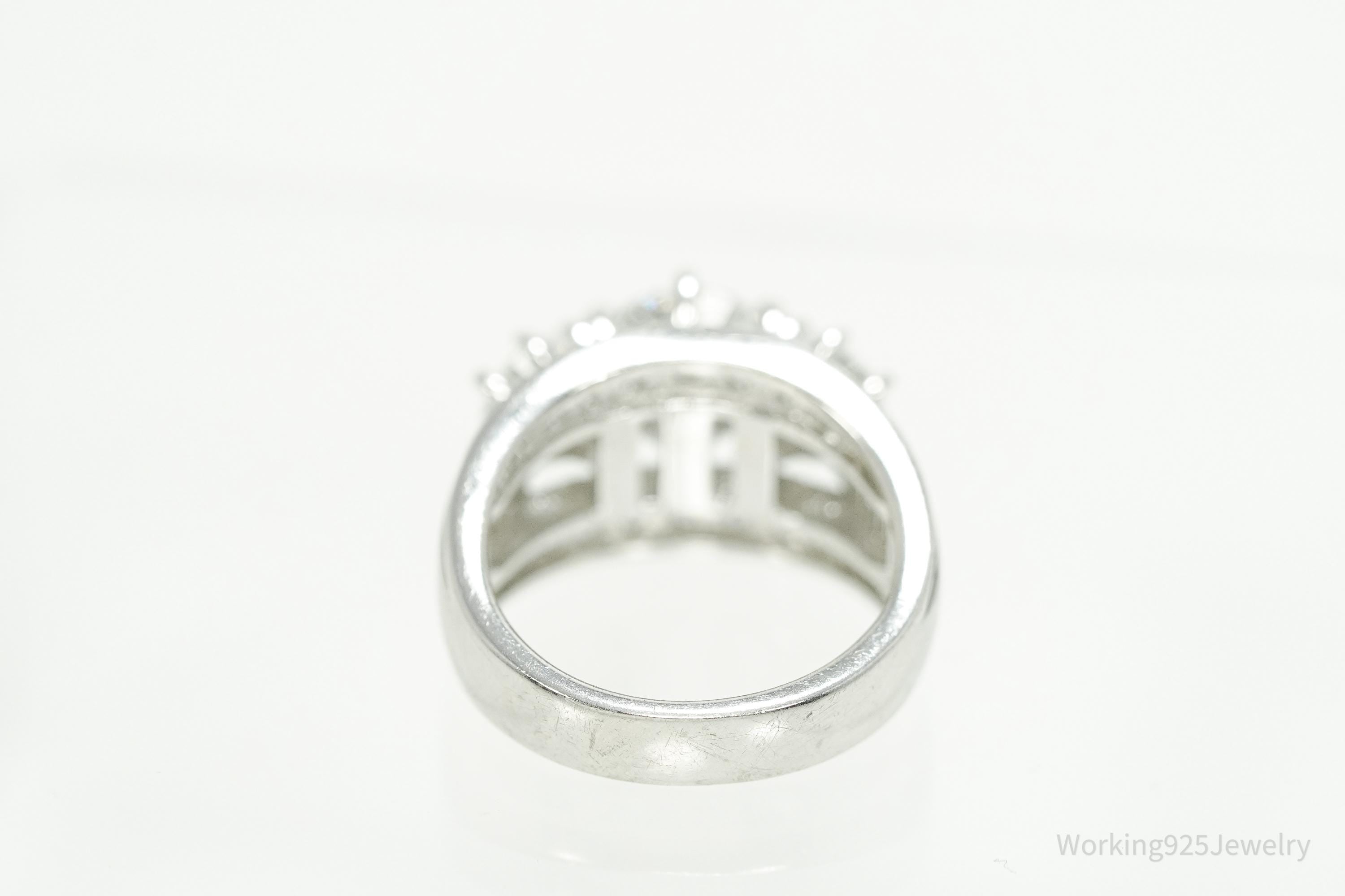 Vintage Cubic Zirconia Platinum Clad Sterling Silver Ring - Size 6.25