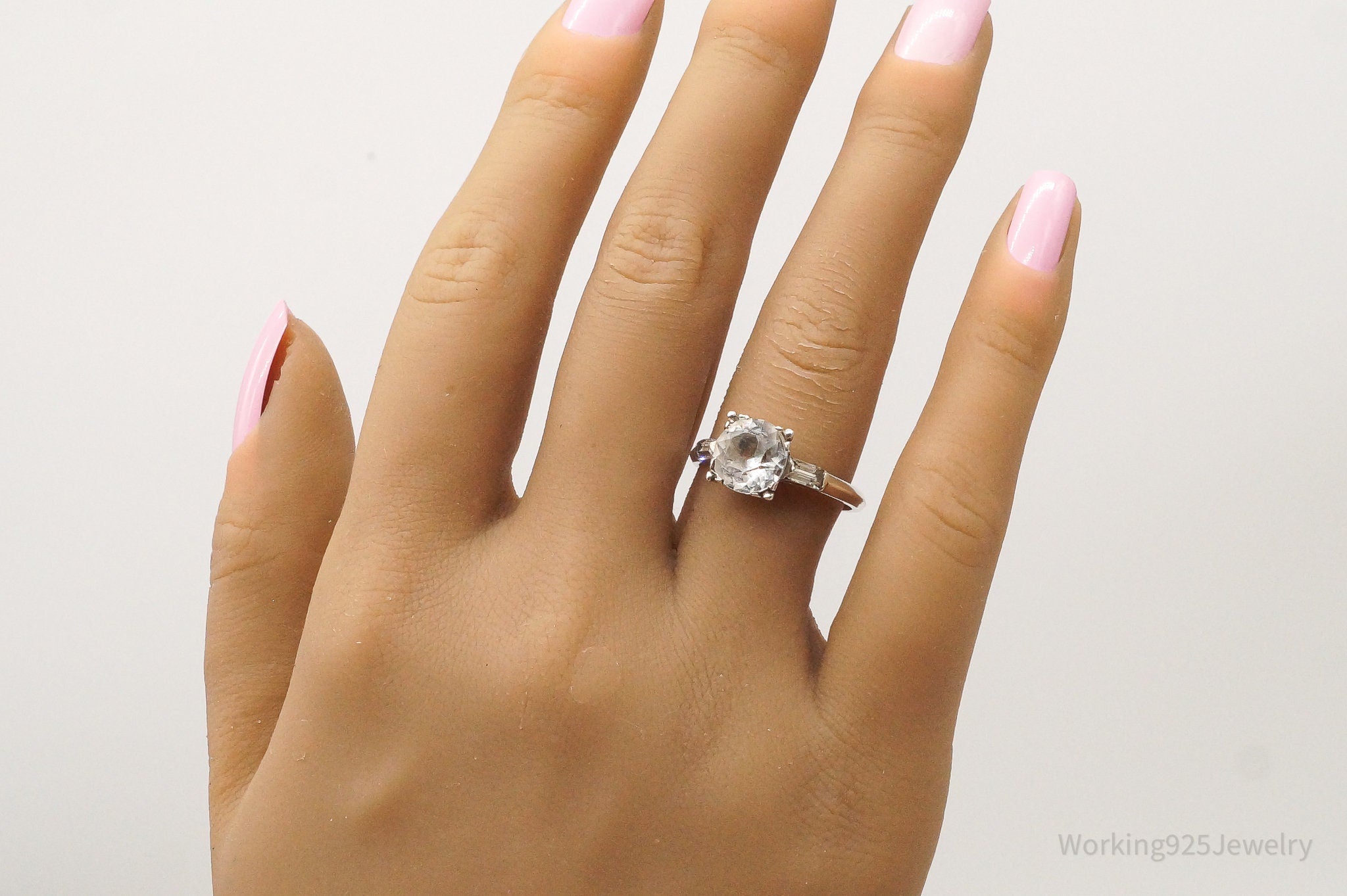 Antique Foil Back Rhinestone Sterling Silver Ring Size 7.75