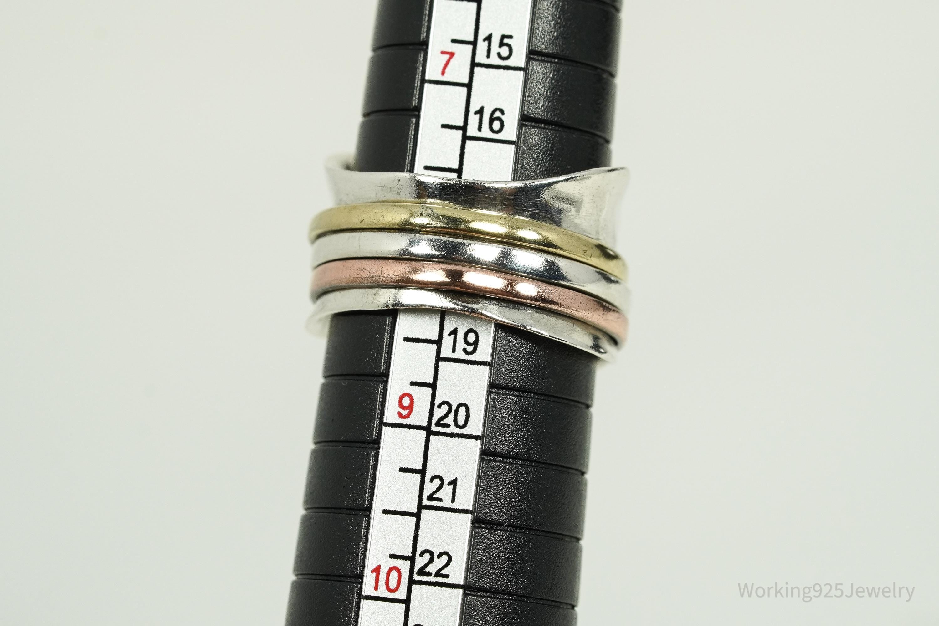 Vintage Brass & Copper Sterling Silver Spinner Band Ring- Size 8.25