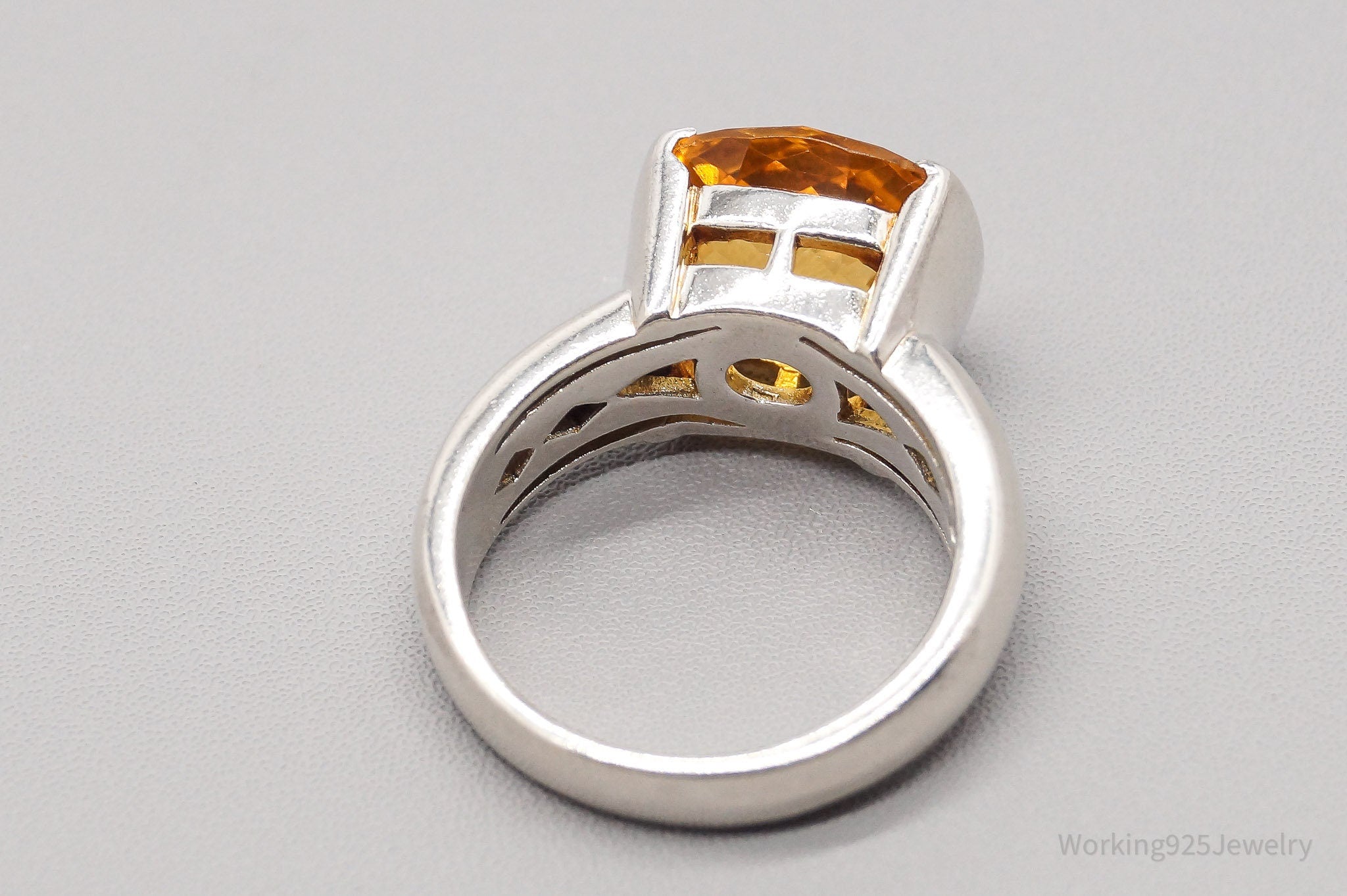 Vintage Large Citrine Sterling Silver Ring - Size 7.75