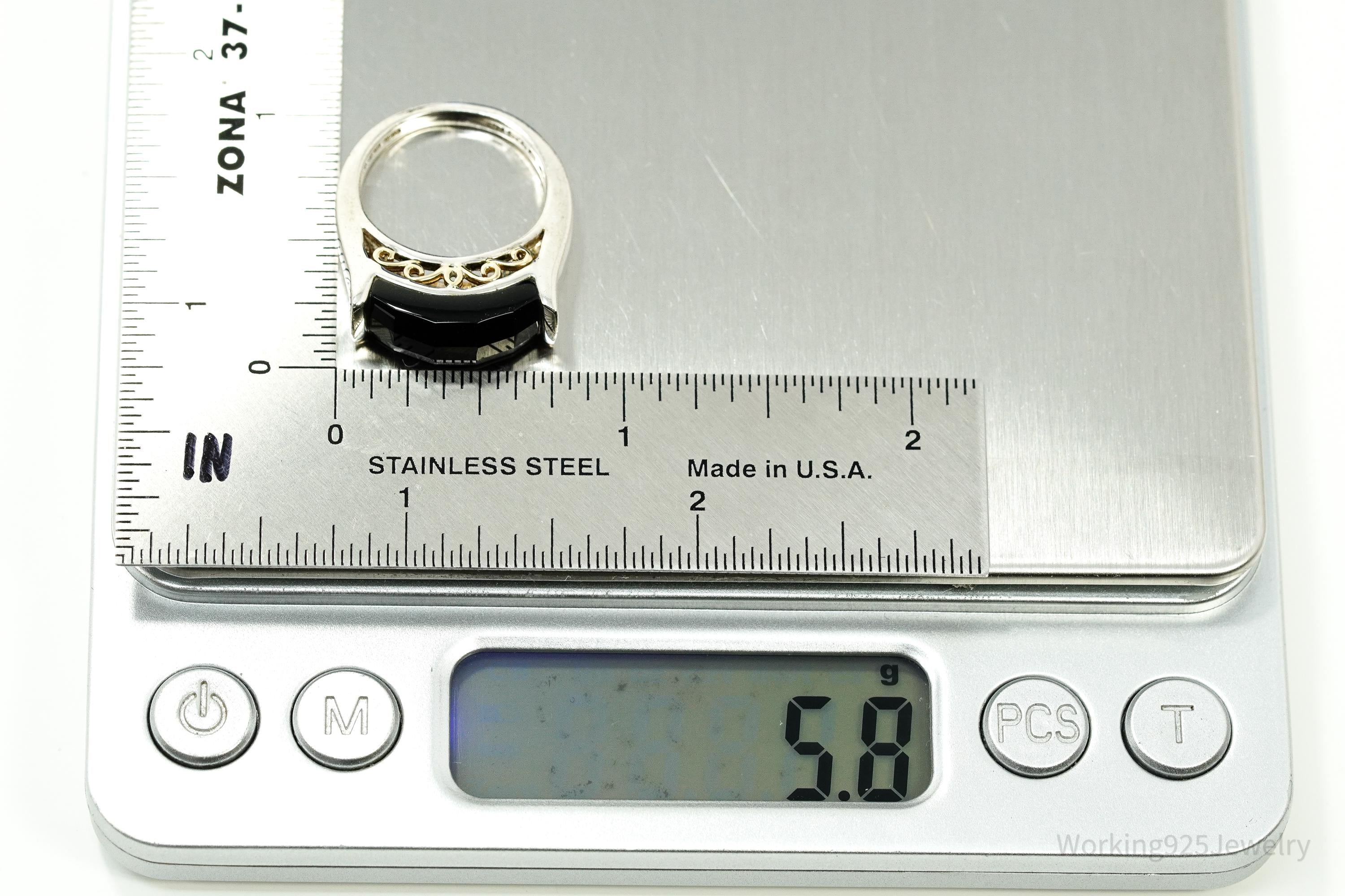 Vintage Black Onyx 14K Gold Sterling Silver Ring - Size 6