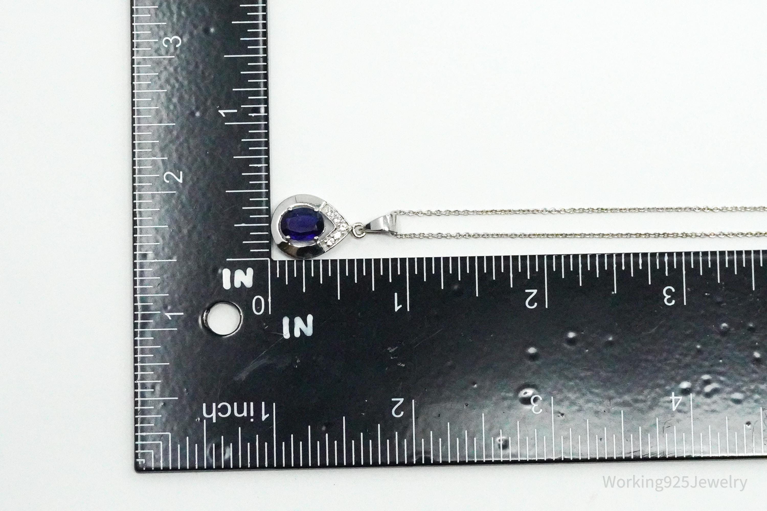 JTV's TGGC Created Sapphire & White Topaz Sterling Silver Necklace 17"