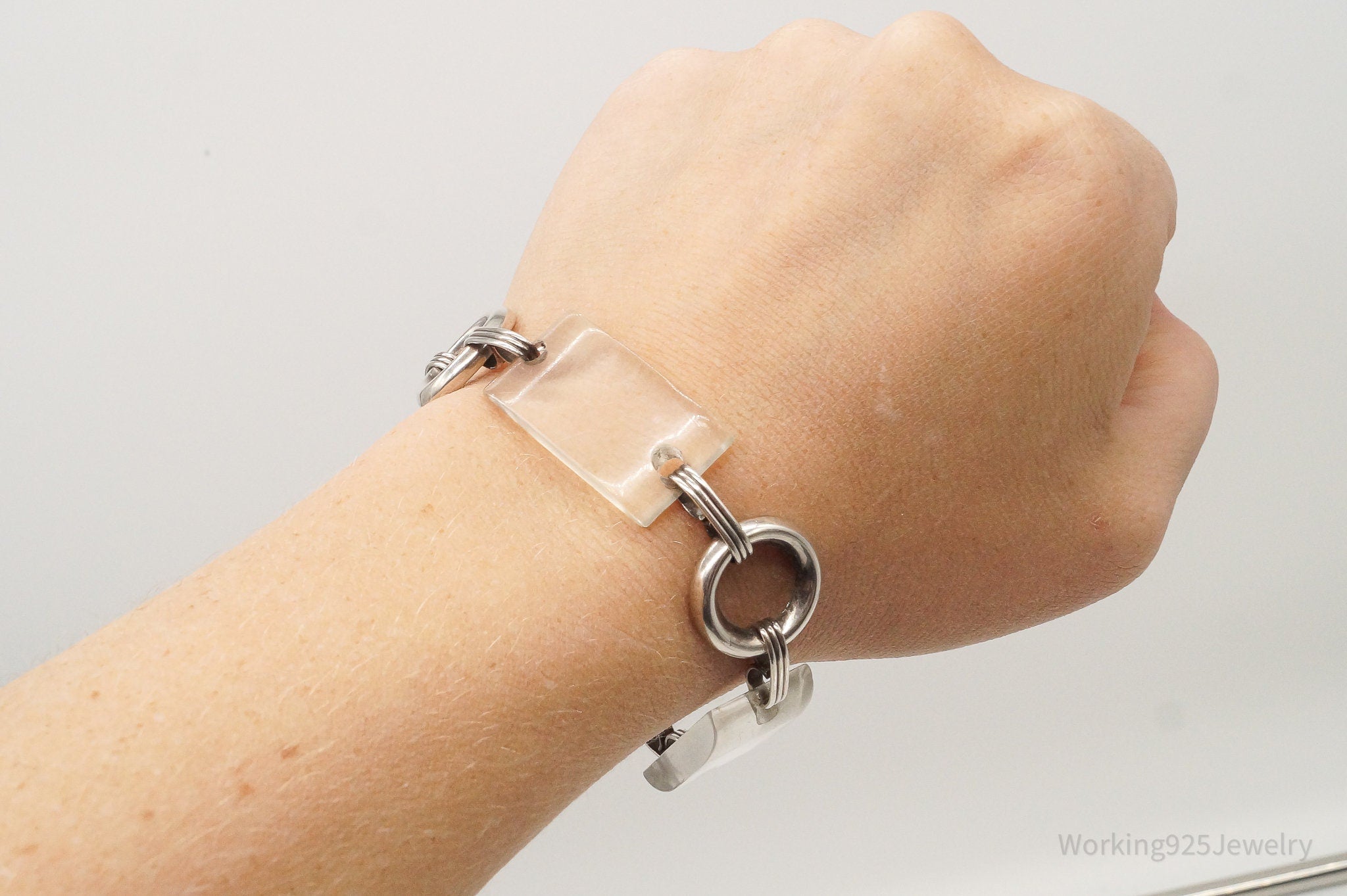 Rare Antique Lucite Sterling Silver Bracelet