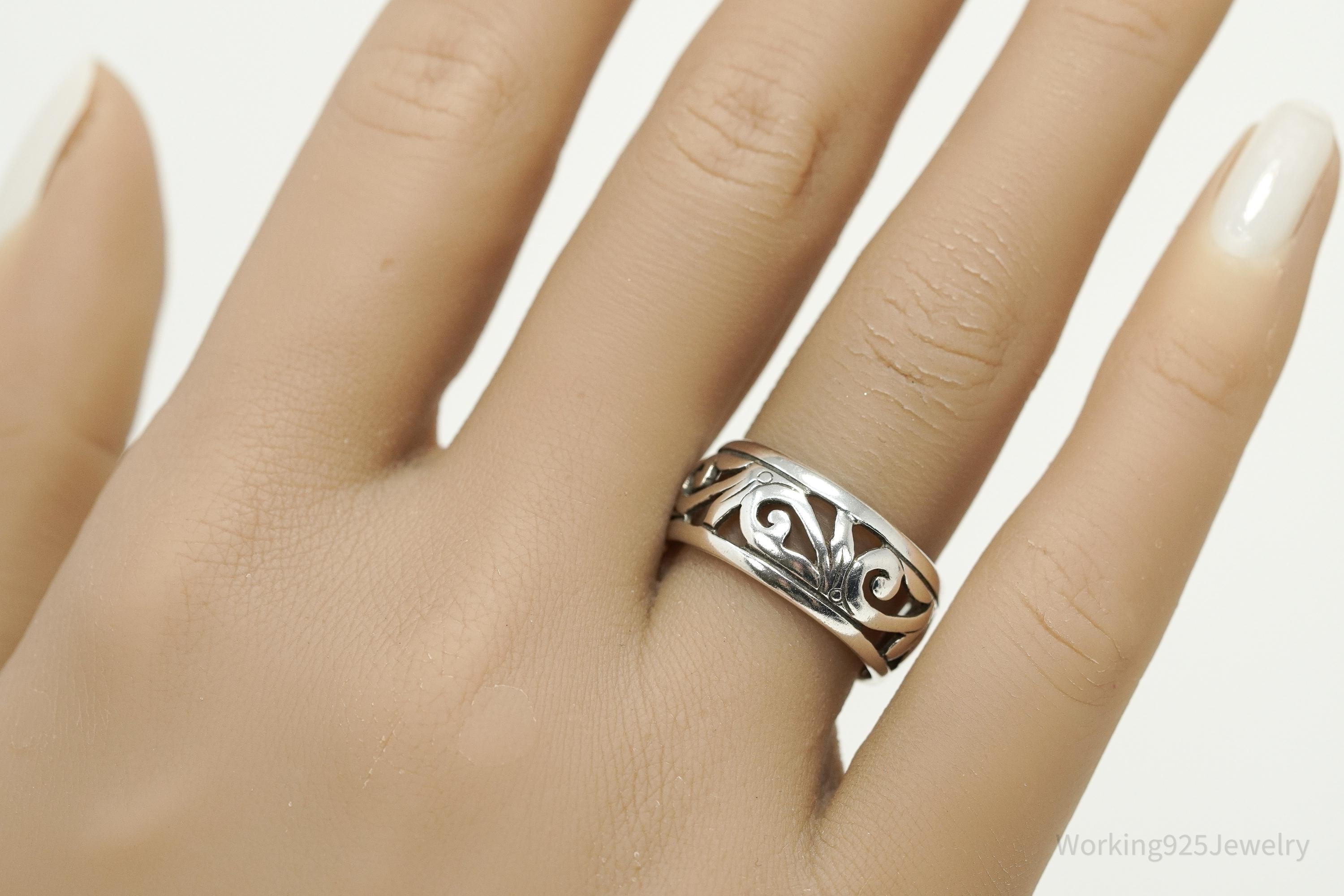 Vintage Art Deco Style Sterling Silver Band Ring - Size 8