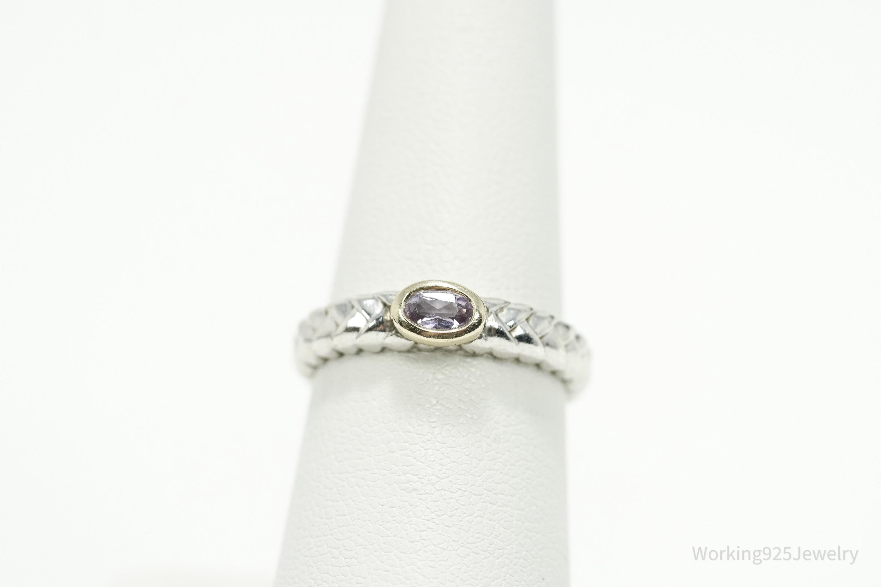 Vintage Alwand Vahan Amethyst 14K Gold & Sterling Silver Ring - Size 7