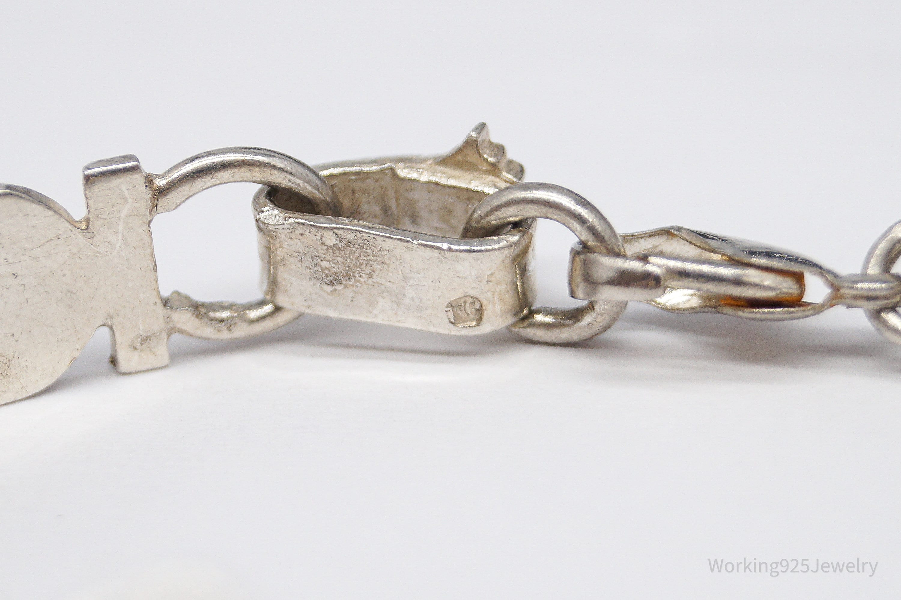 Vintage Egyptian Enamel Lotus & Cartouche Silver Bracelet - 7.25"