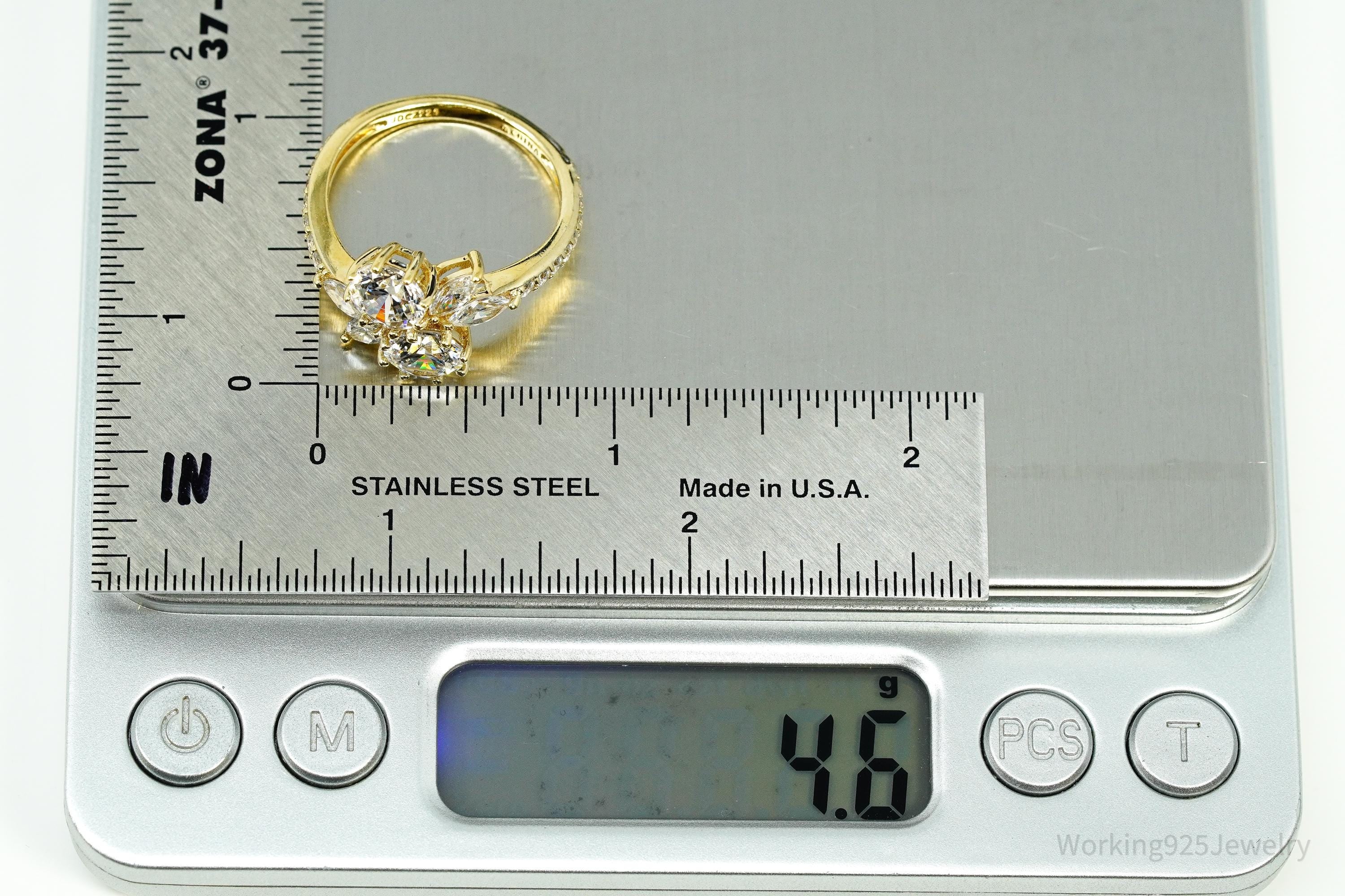 Vintage Jean Dousset Cubic Zirconia Gold Vermeil Sterling Silver Ring - Size 10.25