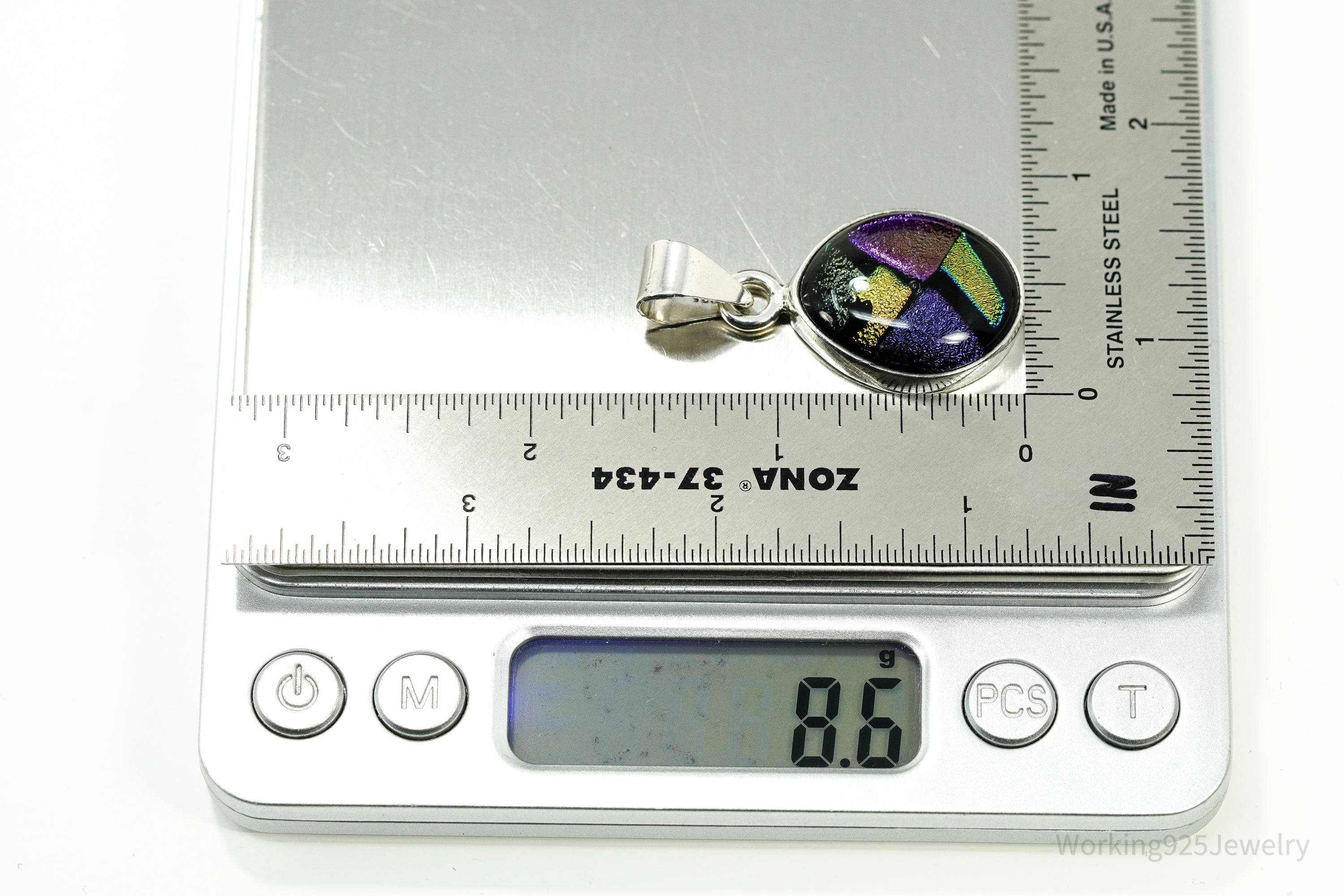 Vintage Dichroic Glass Sterling Silver Pendant
