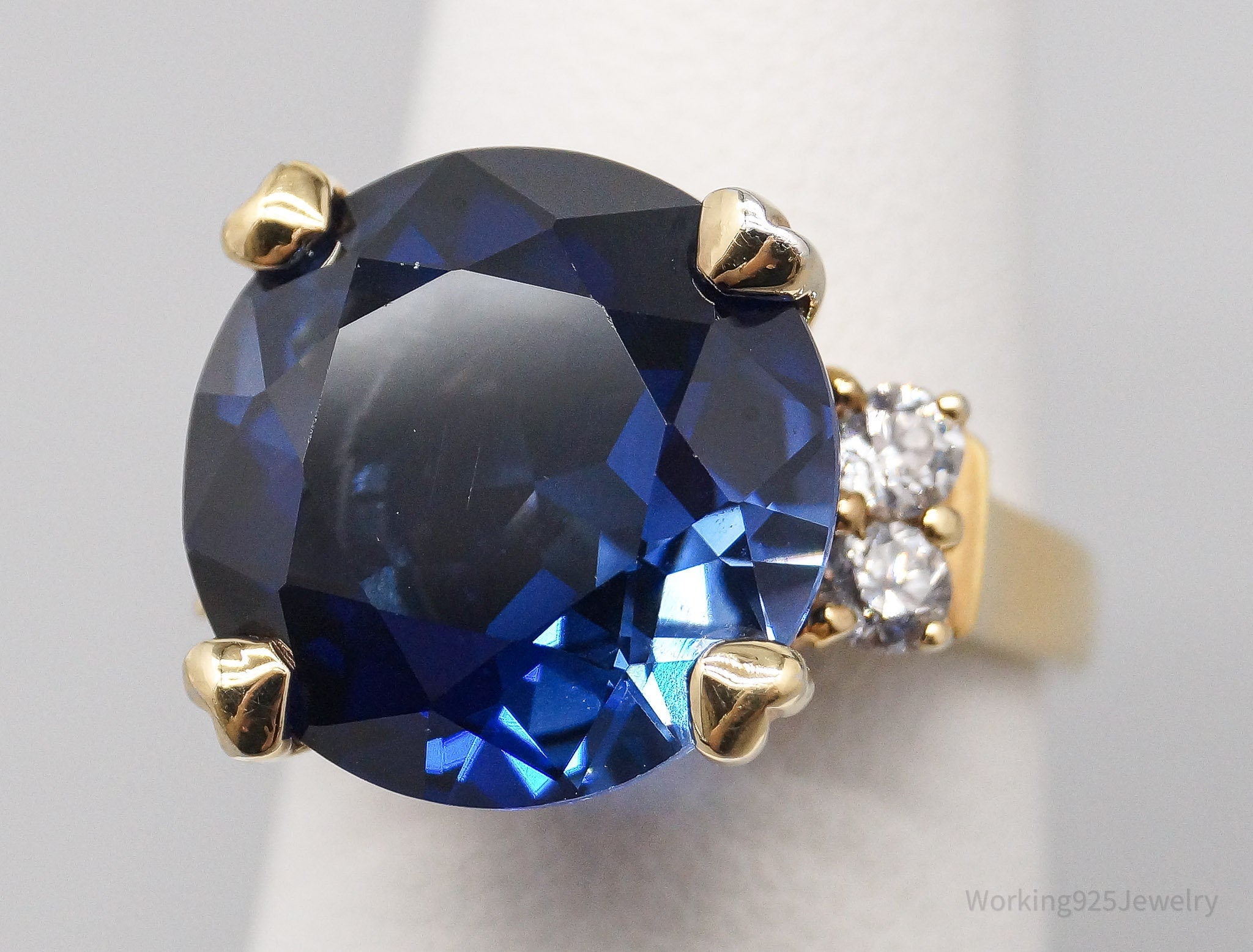 Vintage Lab Sapphire Cubic Zirconia Gold Over Sterling Silver Ring Size 6