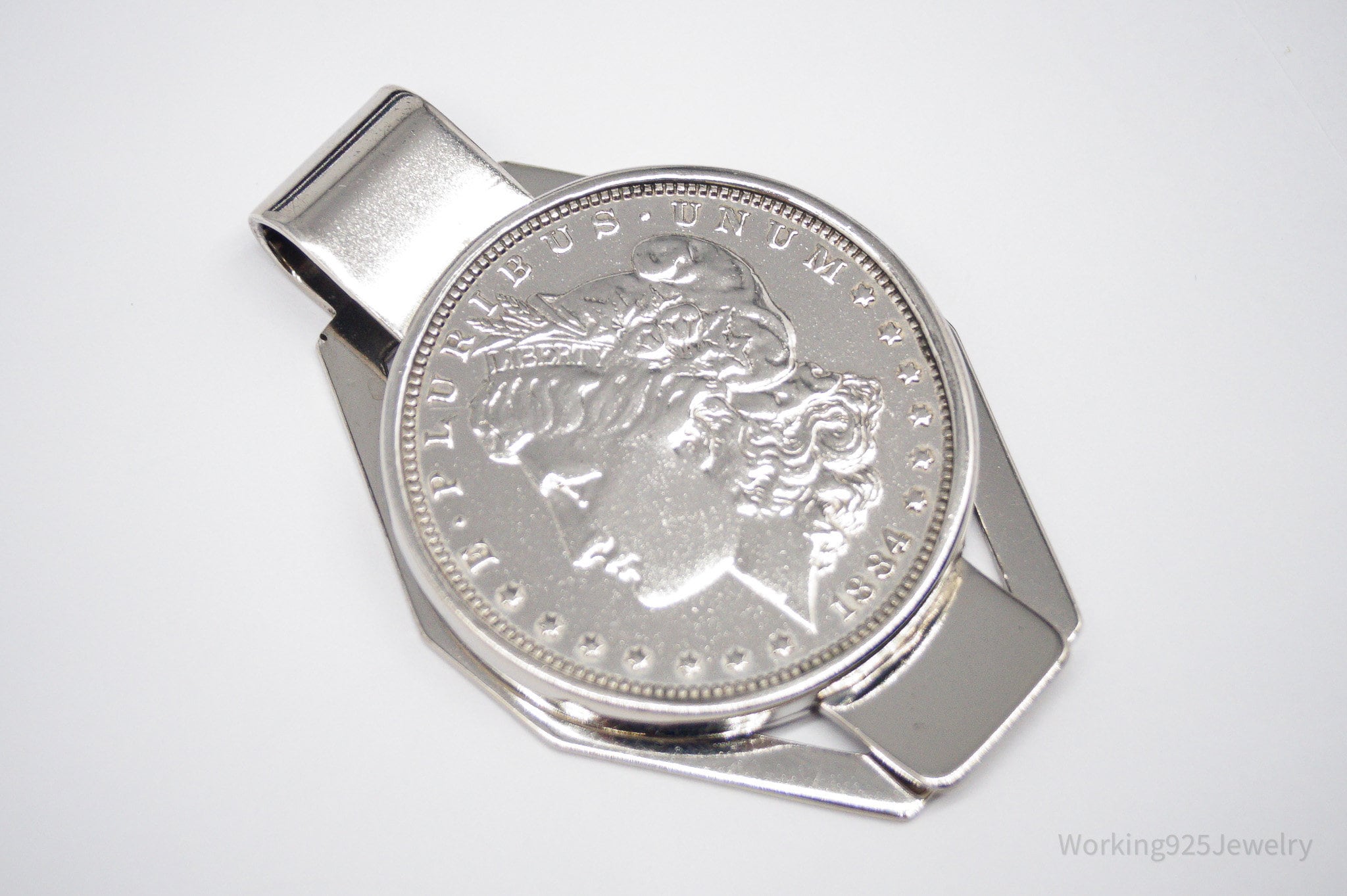 Antique 1884 Morgan Silver Dollar Coin Sterling Silver Money Clip