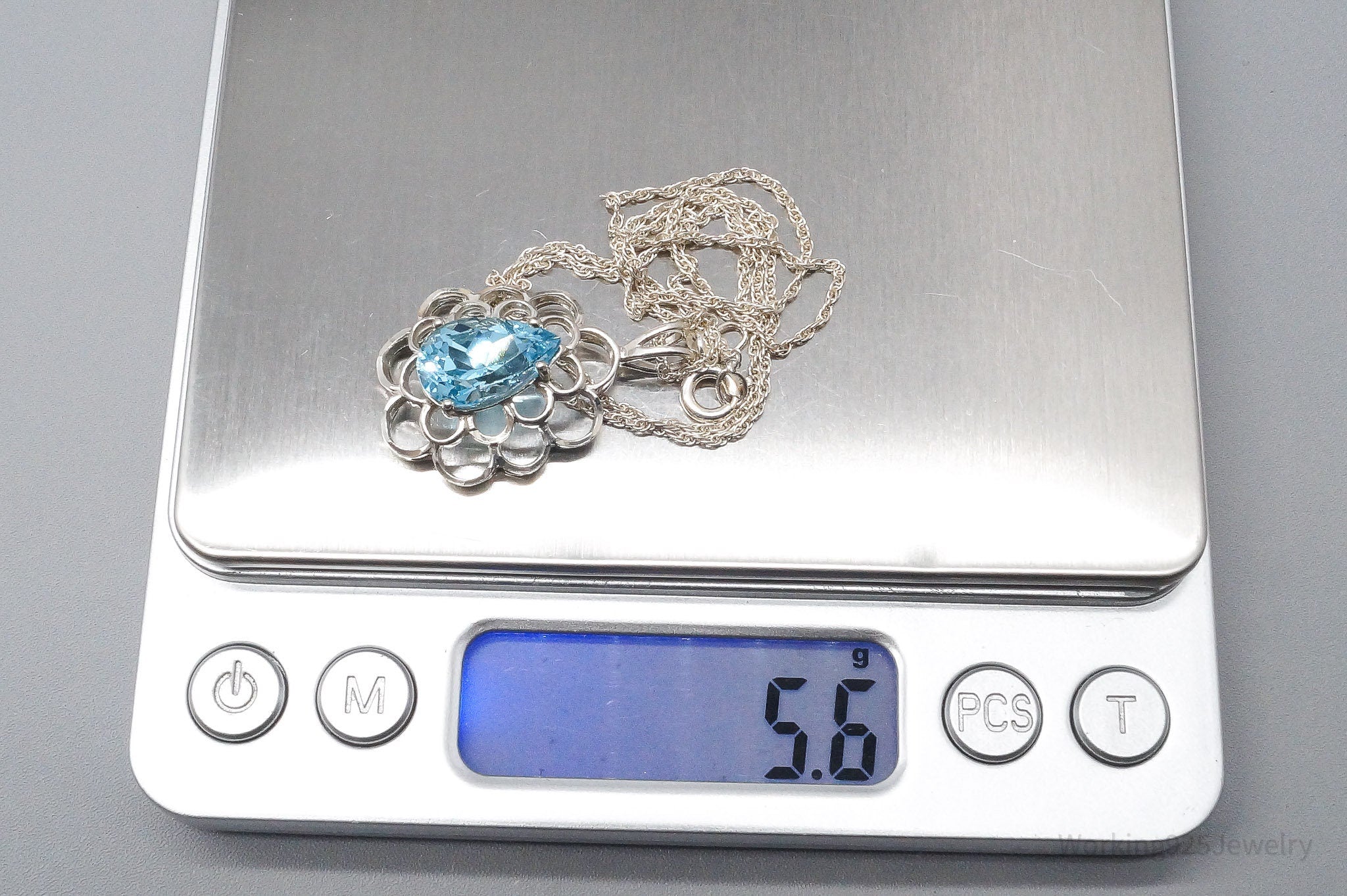 Vintage Large Blue Topaz Sterling Silver Necklace 18"