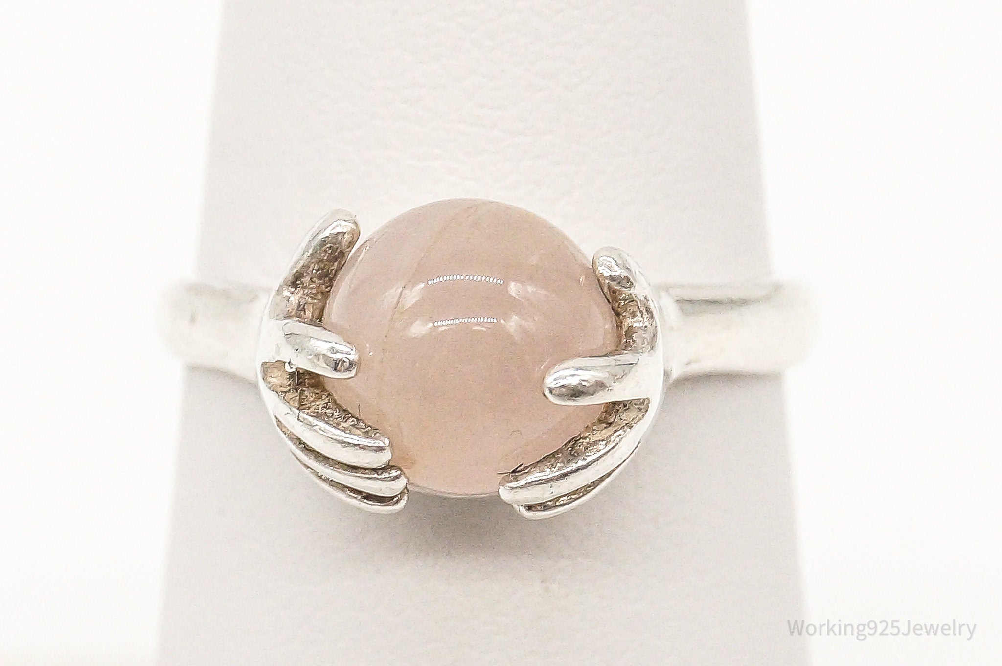 Vintage Rose Quartz Sterling Silver Ring - Size 6.25