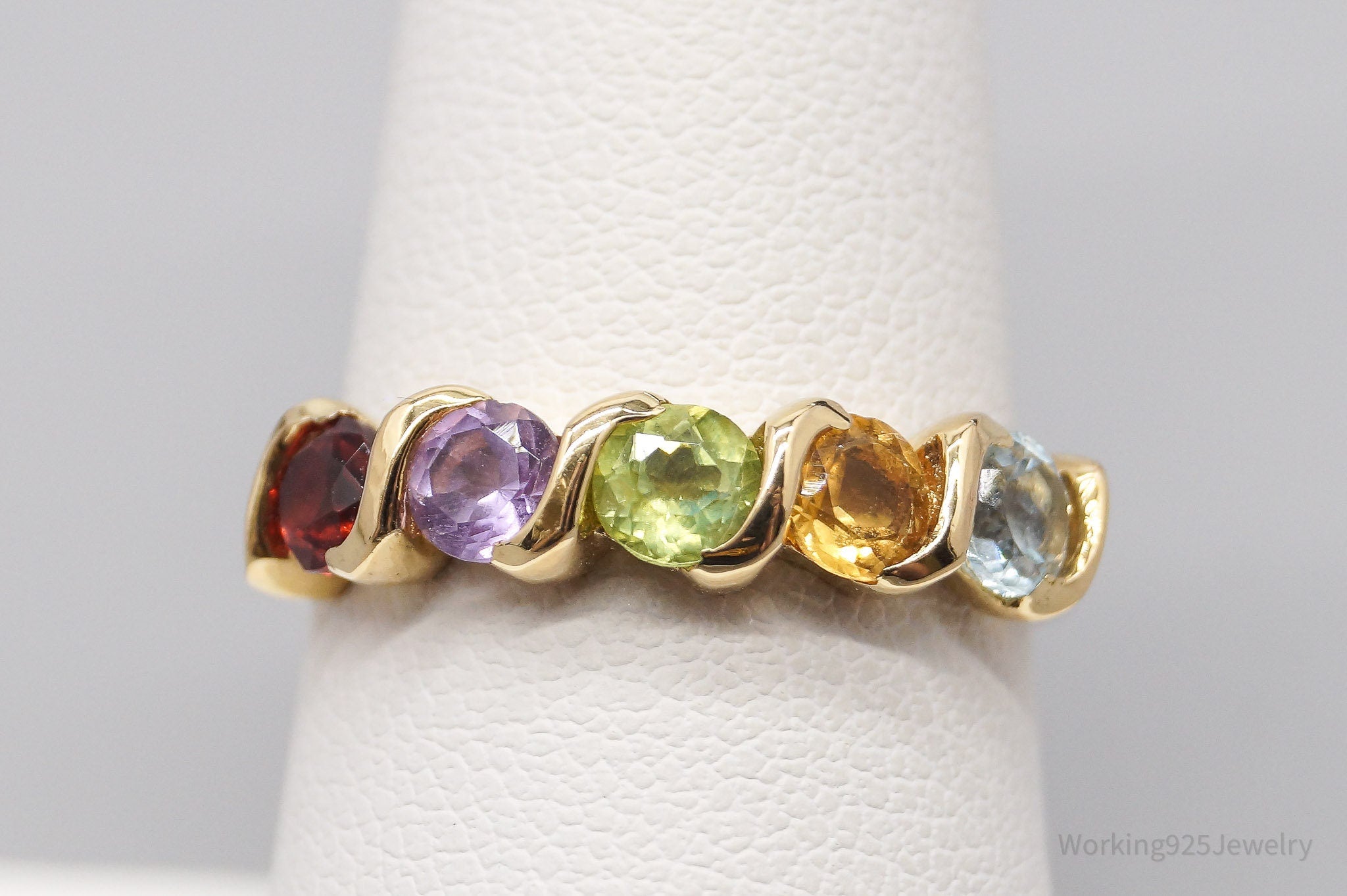 Vintage DBJ Multi Gemstone Gold Vermeil Sterling Silver Ring - Size 7.75