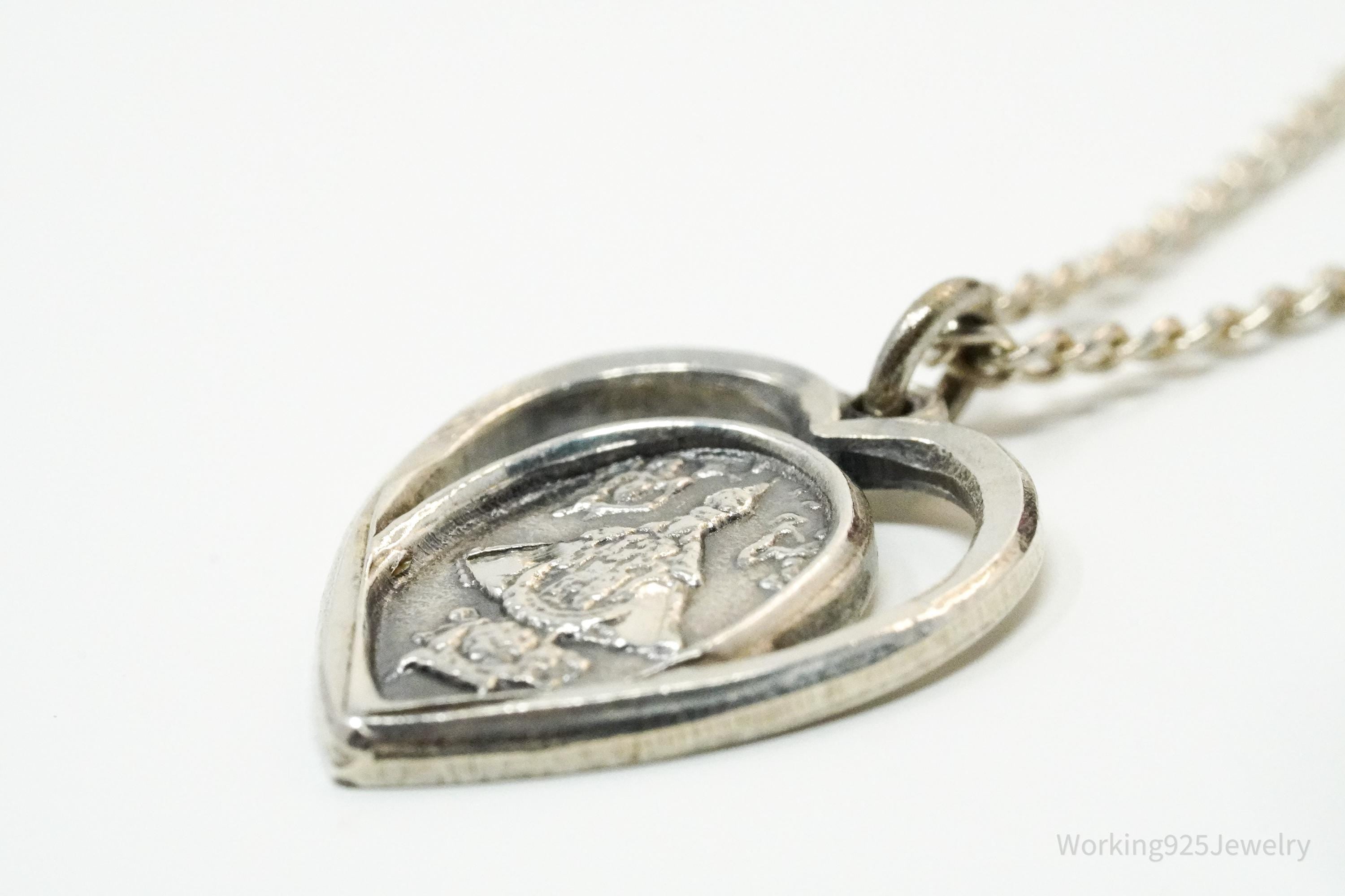 Midcentury Protection Heart Sterling Silver Necklace 20"