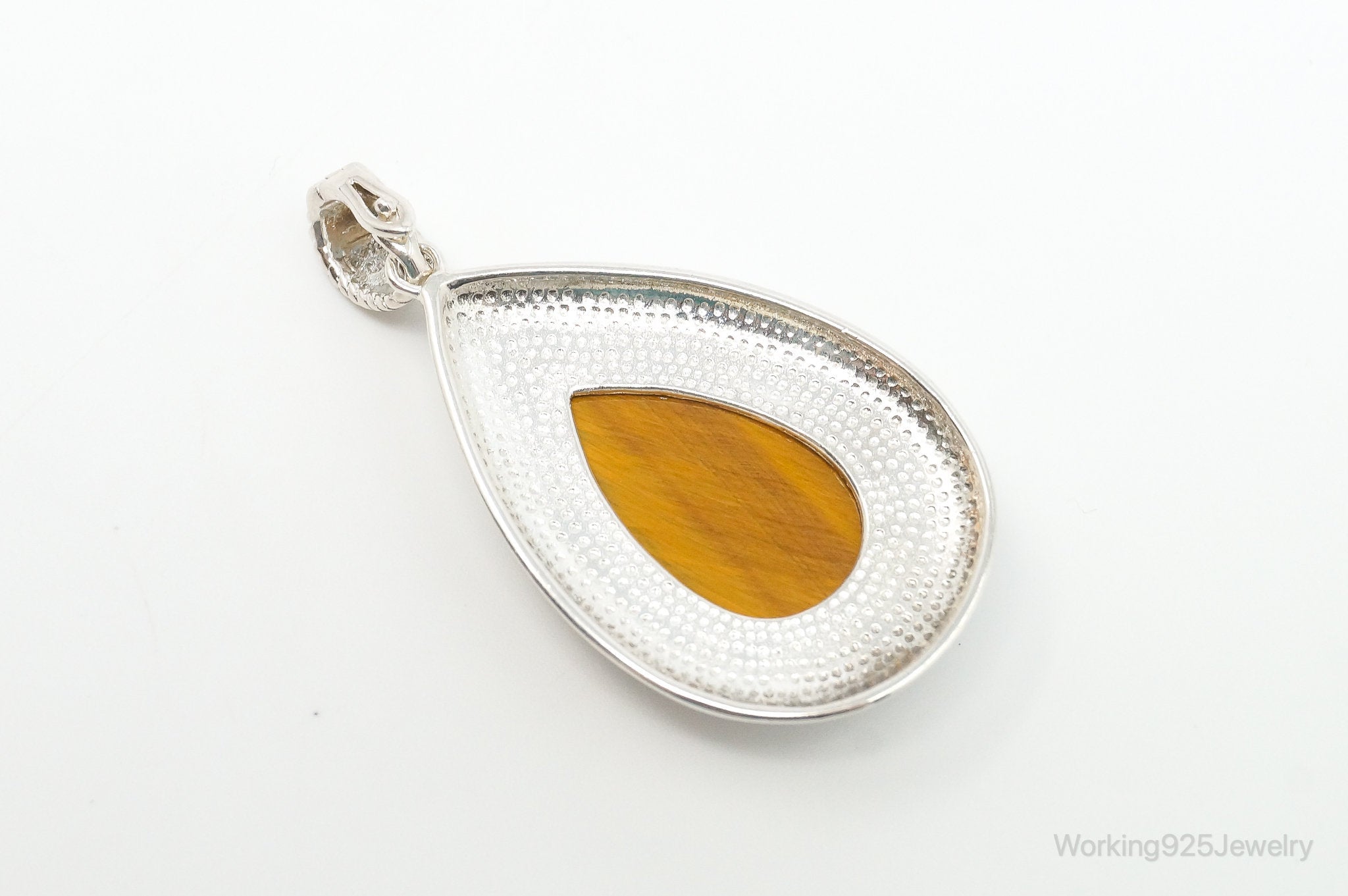 Vintage Large Tigers Eye Southwestern Style Sterling Silver Pendant