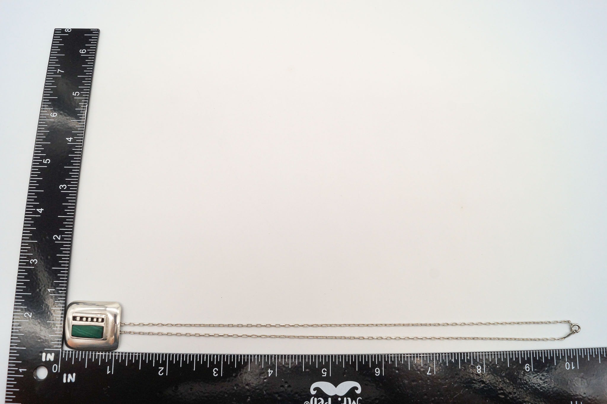 Vintage Malachite Modernist Sterling Silver Necklace