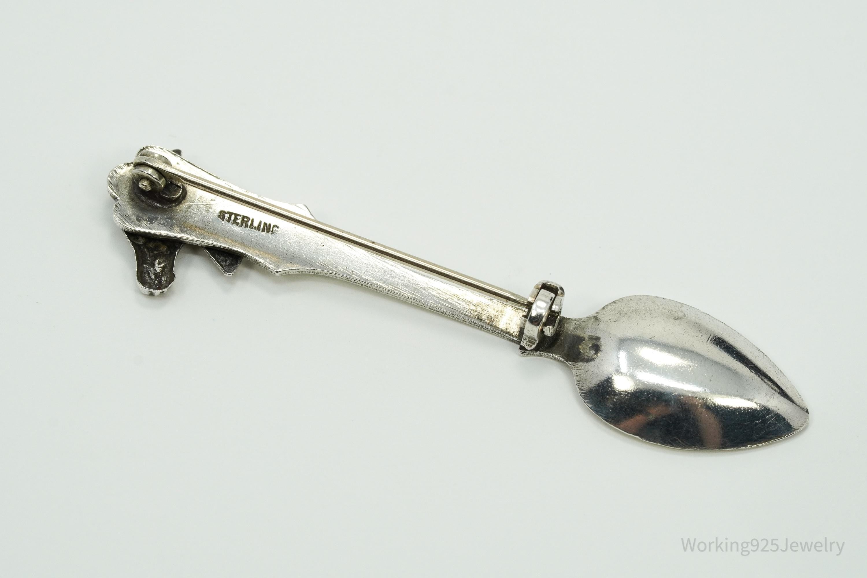Vintage Horse Head Sterling Silver Spoon Brooch Pin