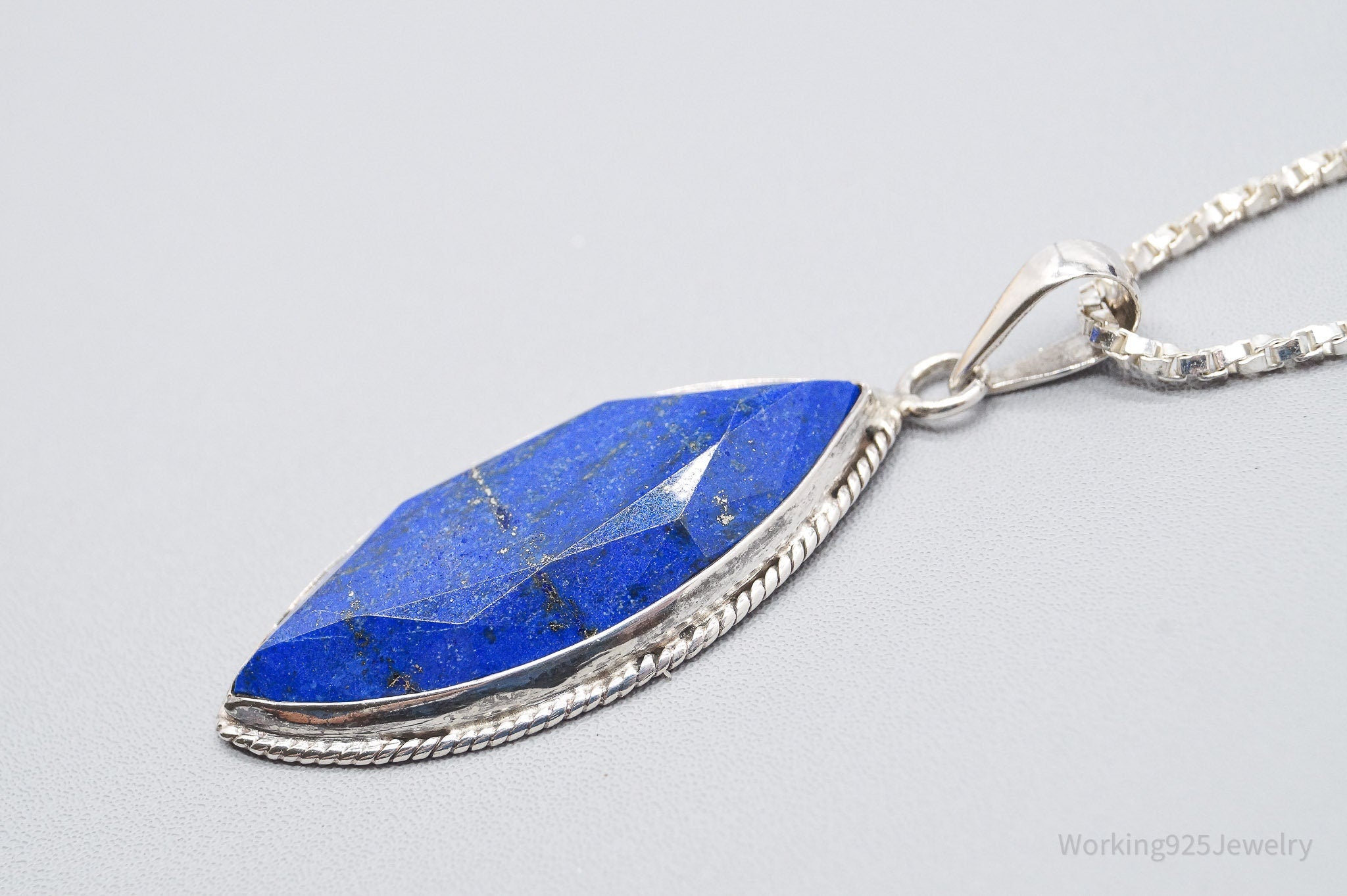 Vintage Lapis Lazuli Sterling Silver Necklace 24"