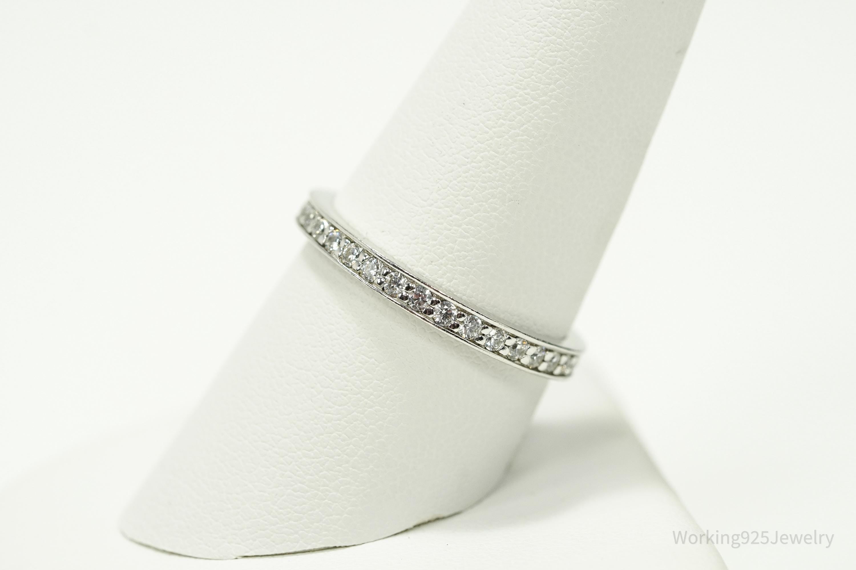 Vintage Cubic Zirconia Sterling Silver Band Ring - Size 9