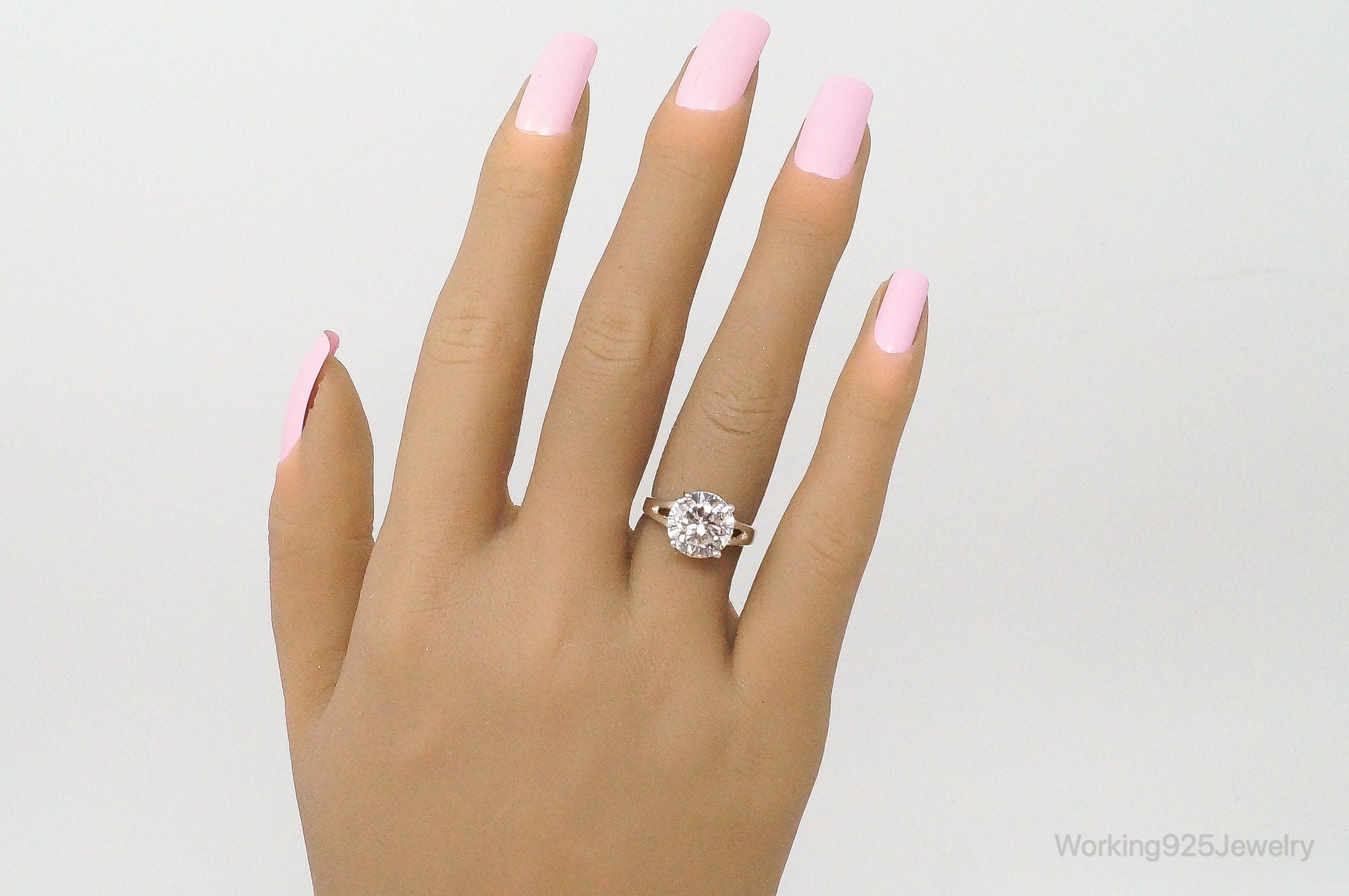 Vintage Large Cubic Zirconia Sterling Silver Ring - Size 5.25