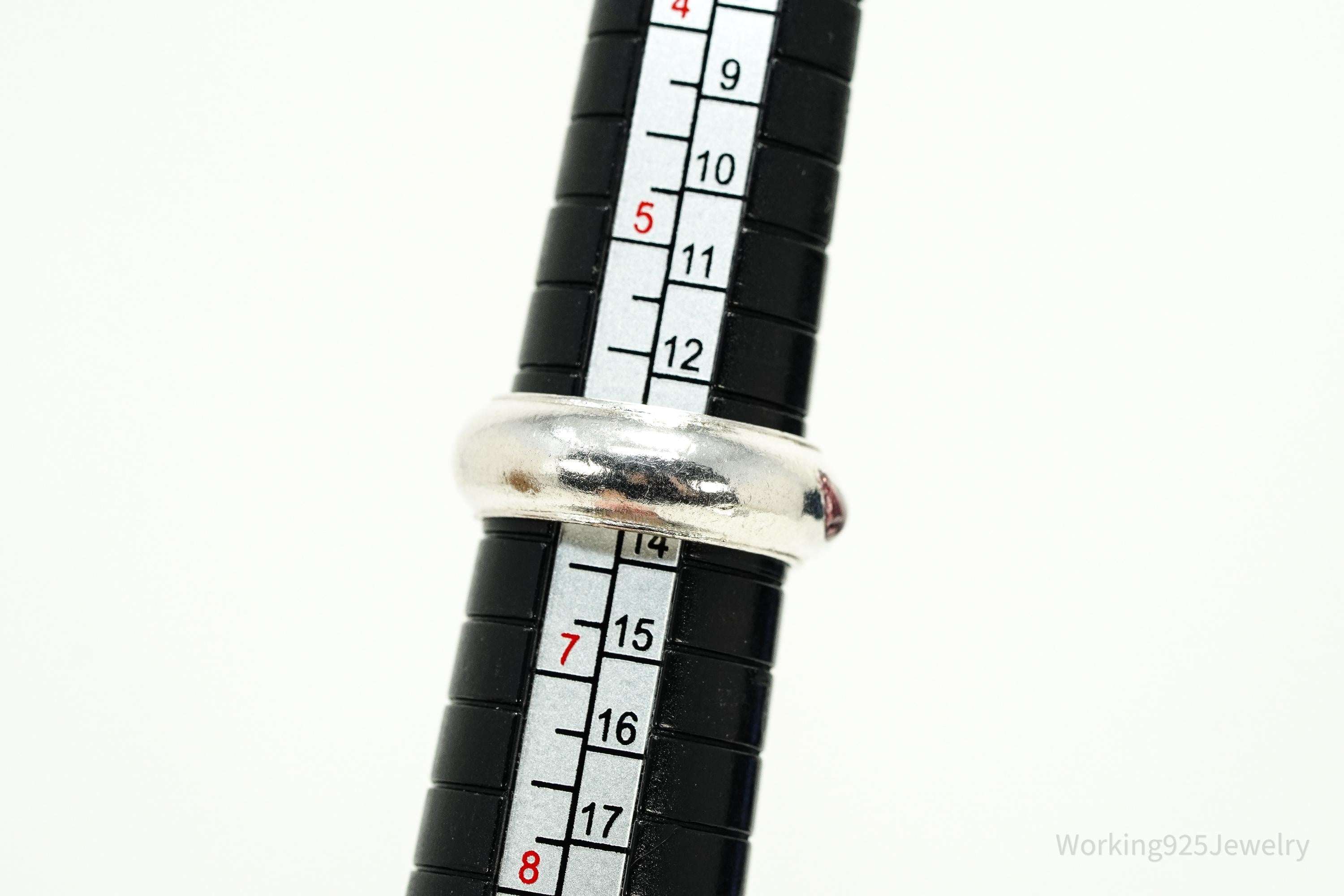 Vintage Enamel Silver Band Ring Size 6.25