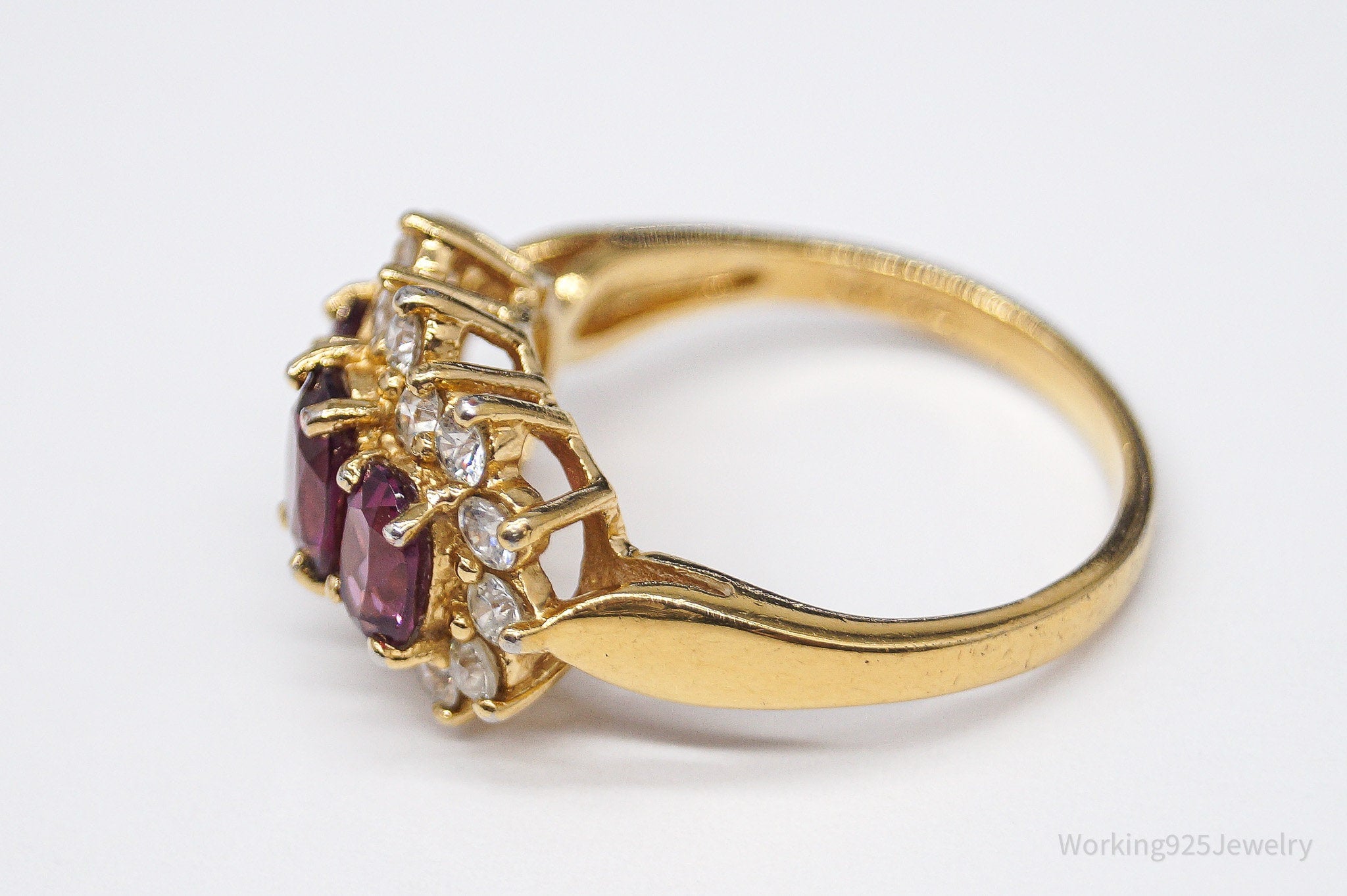 Vintage Pink Tourmaline Cubic Zirconia Gold Vermeil Sterling Silver Ring - Size 9