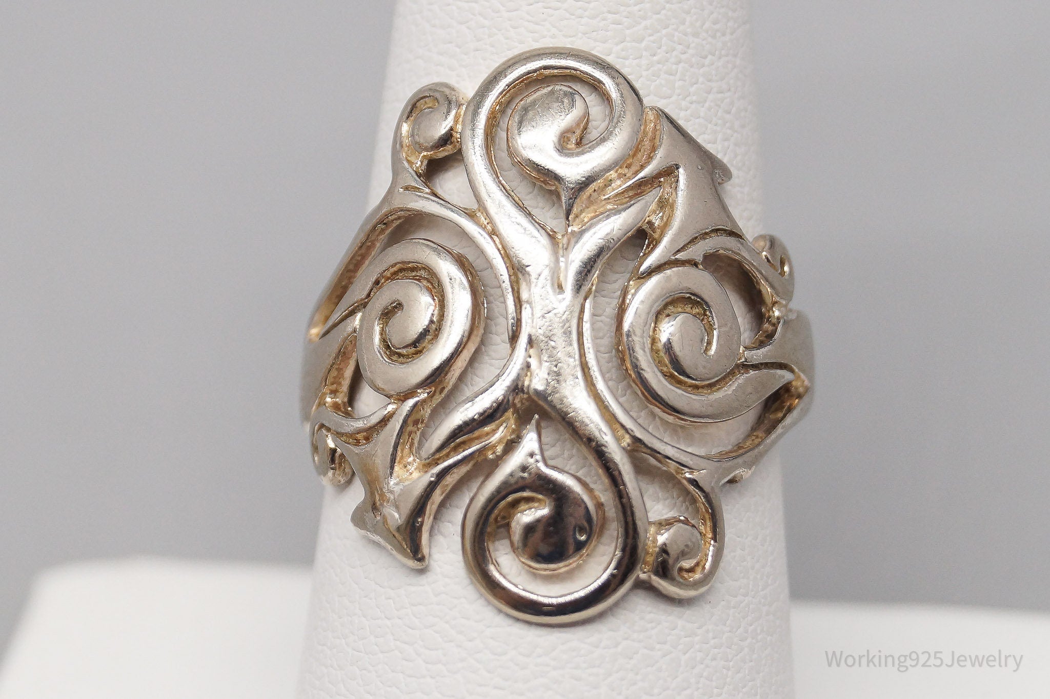 Vintage Scrolls Swirls Openwork Sterling Silver Ring - Size 8