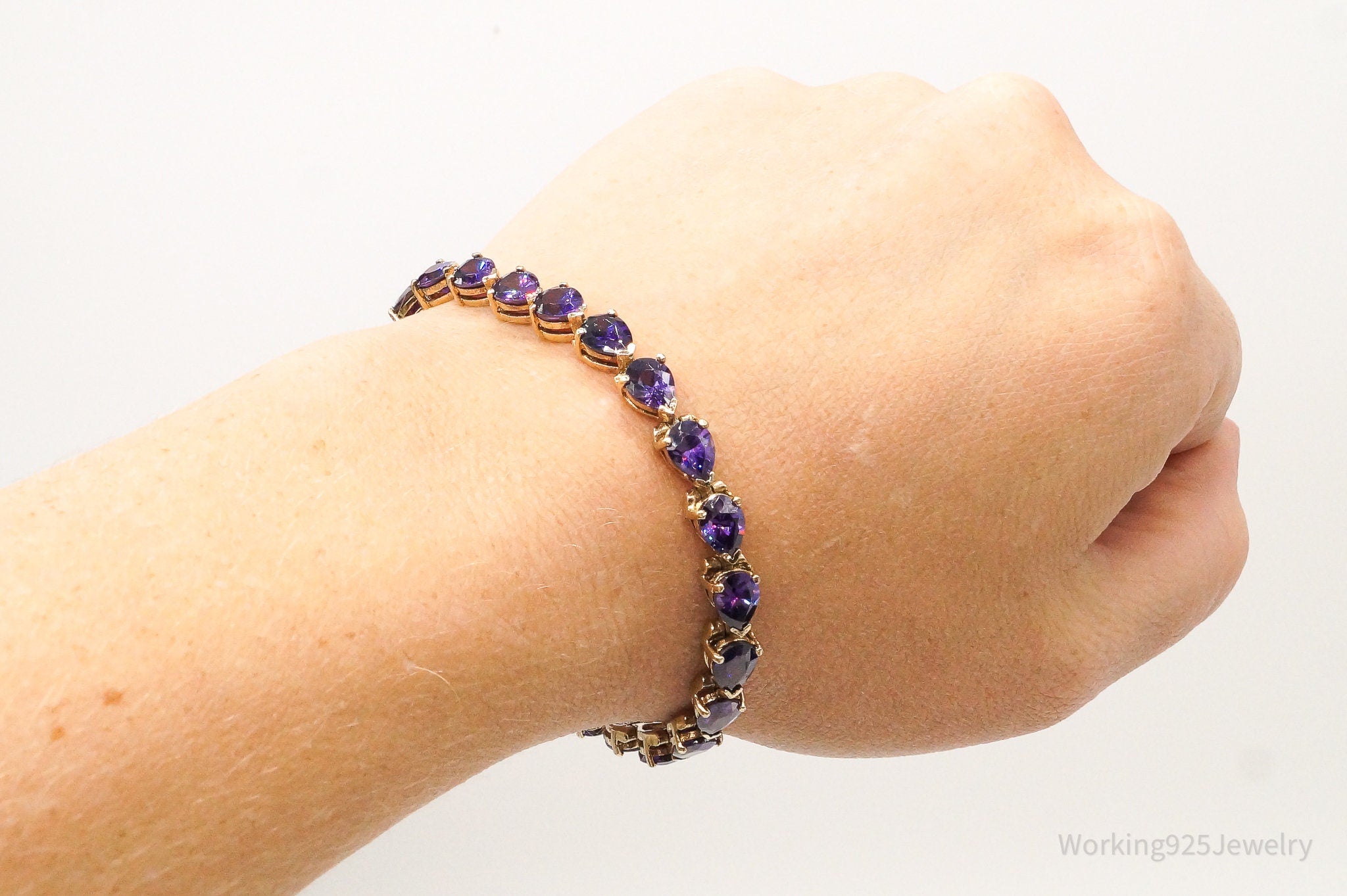 Vintage Purple Cubic Zirconia Gold Vermeil Sterling Silver Bracelet