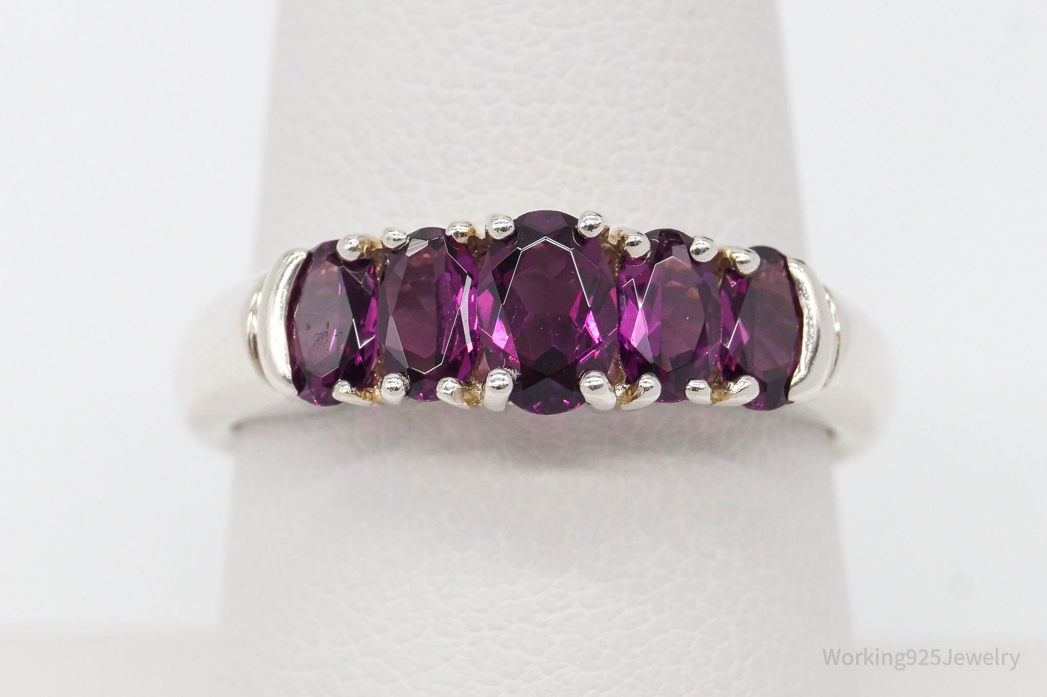 Vintage Rhodolite Garnet Sterling Silver Ring - Size 8.75