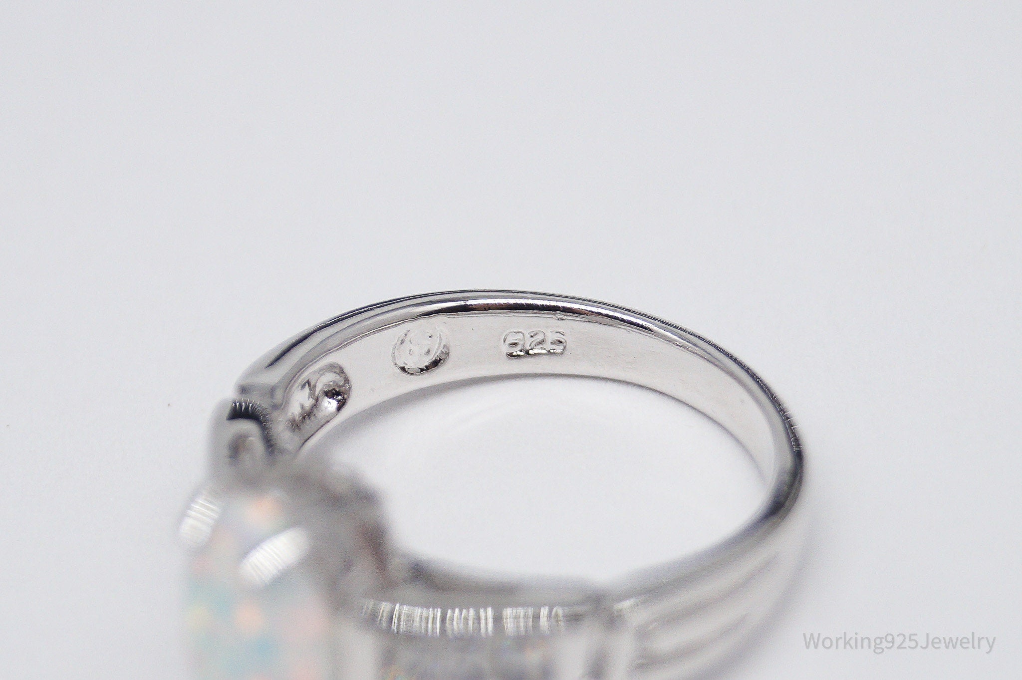 Vintage Opal & Cubic Zirconia Sterling Silver Ring - Size 5.75