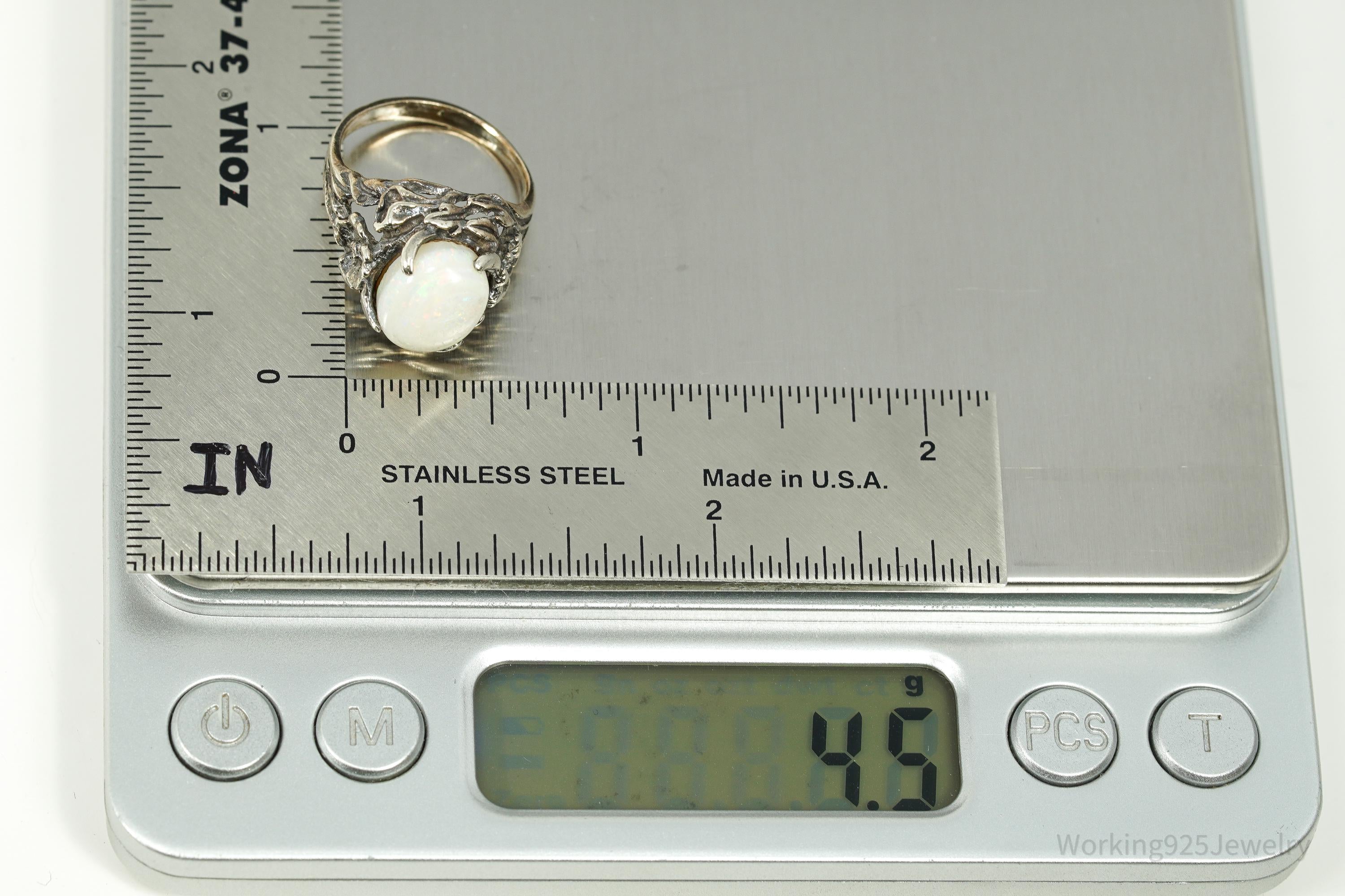 Vintage Opal Sterling Silver Ring - Size 6.25