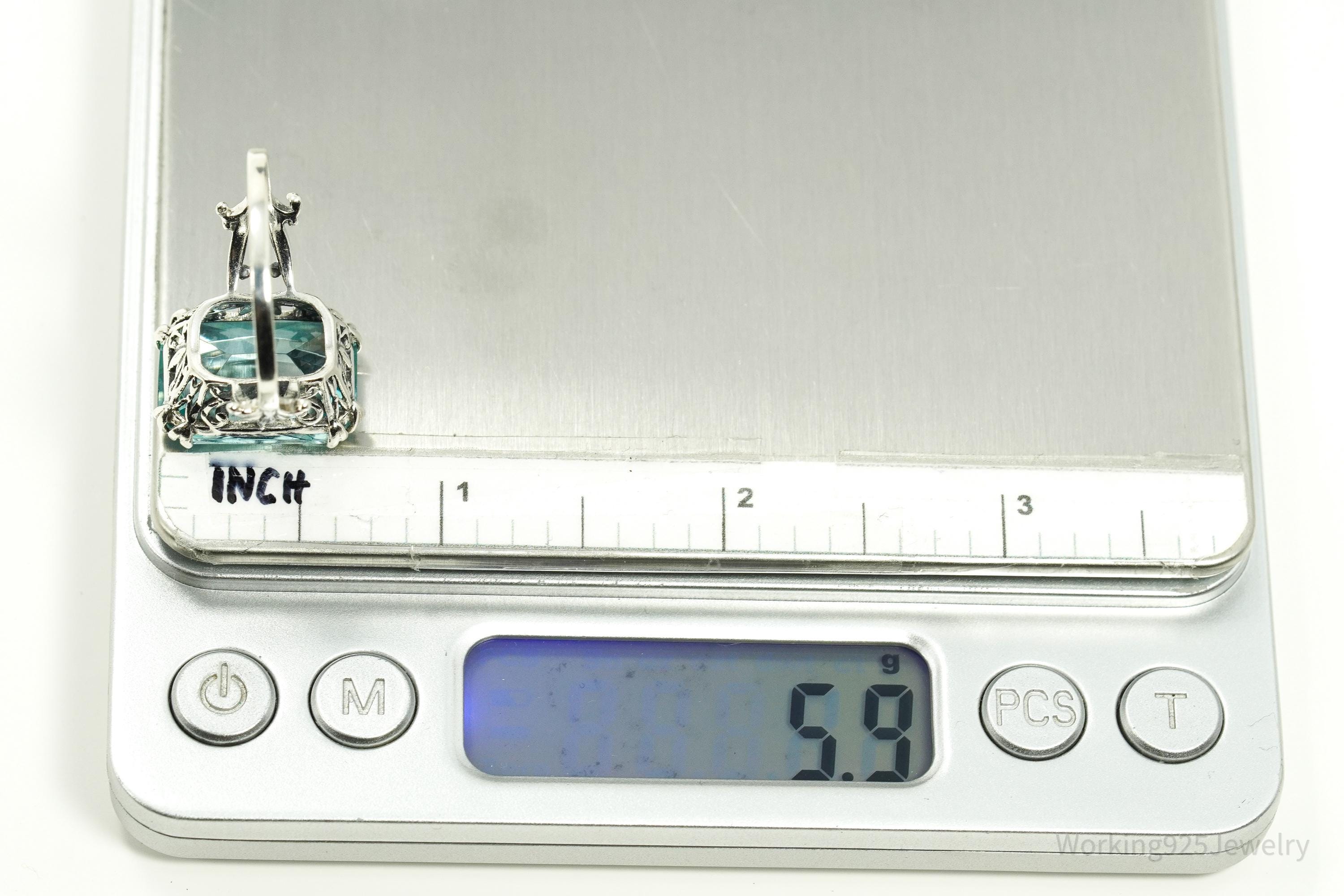 Vintage Faux Glass Blue Topaz Sterling Silver Plated Ring - Size 11.5