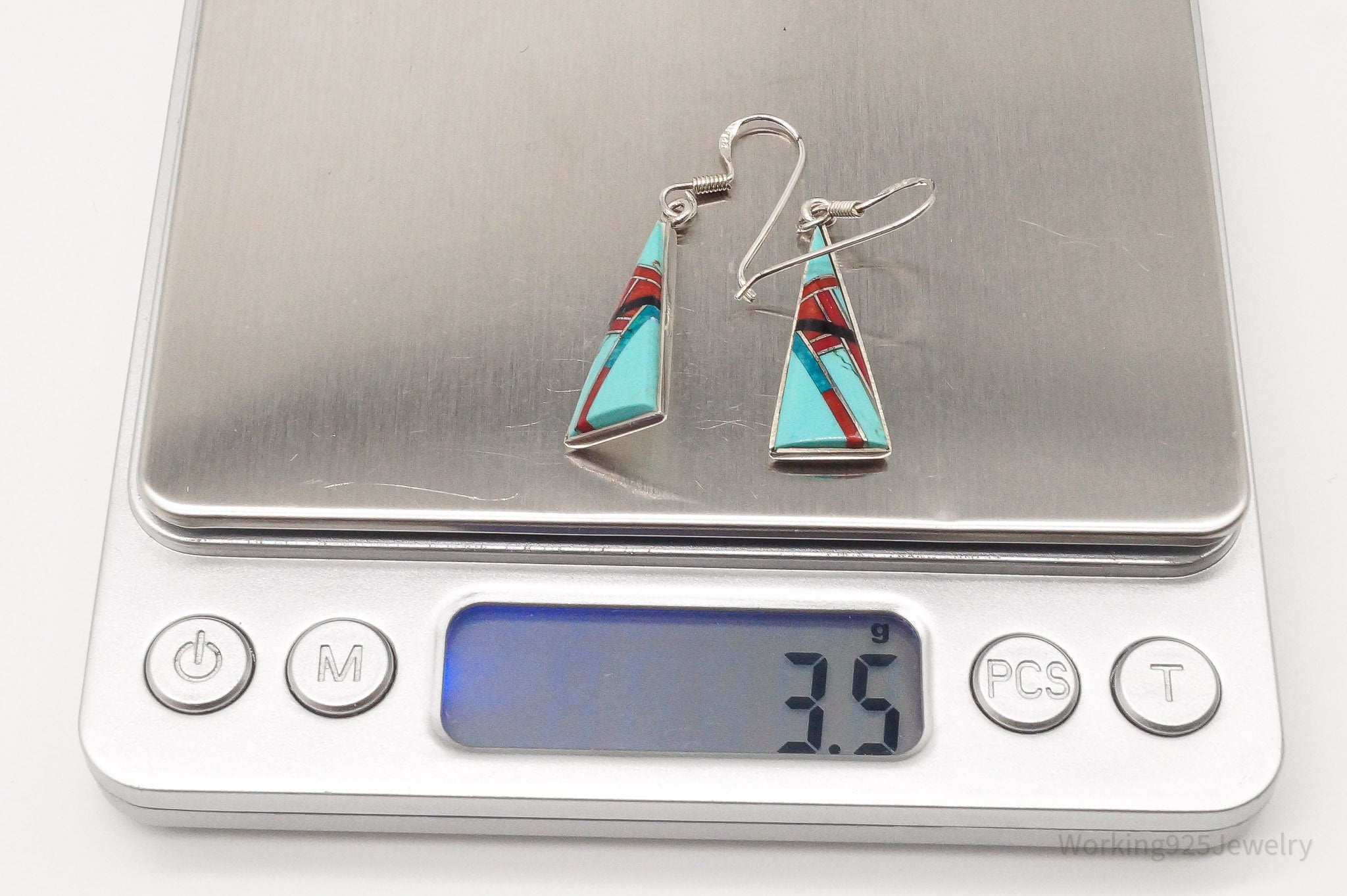 Vintage Native American Multi Gemstone Sterling Silver Earrings