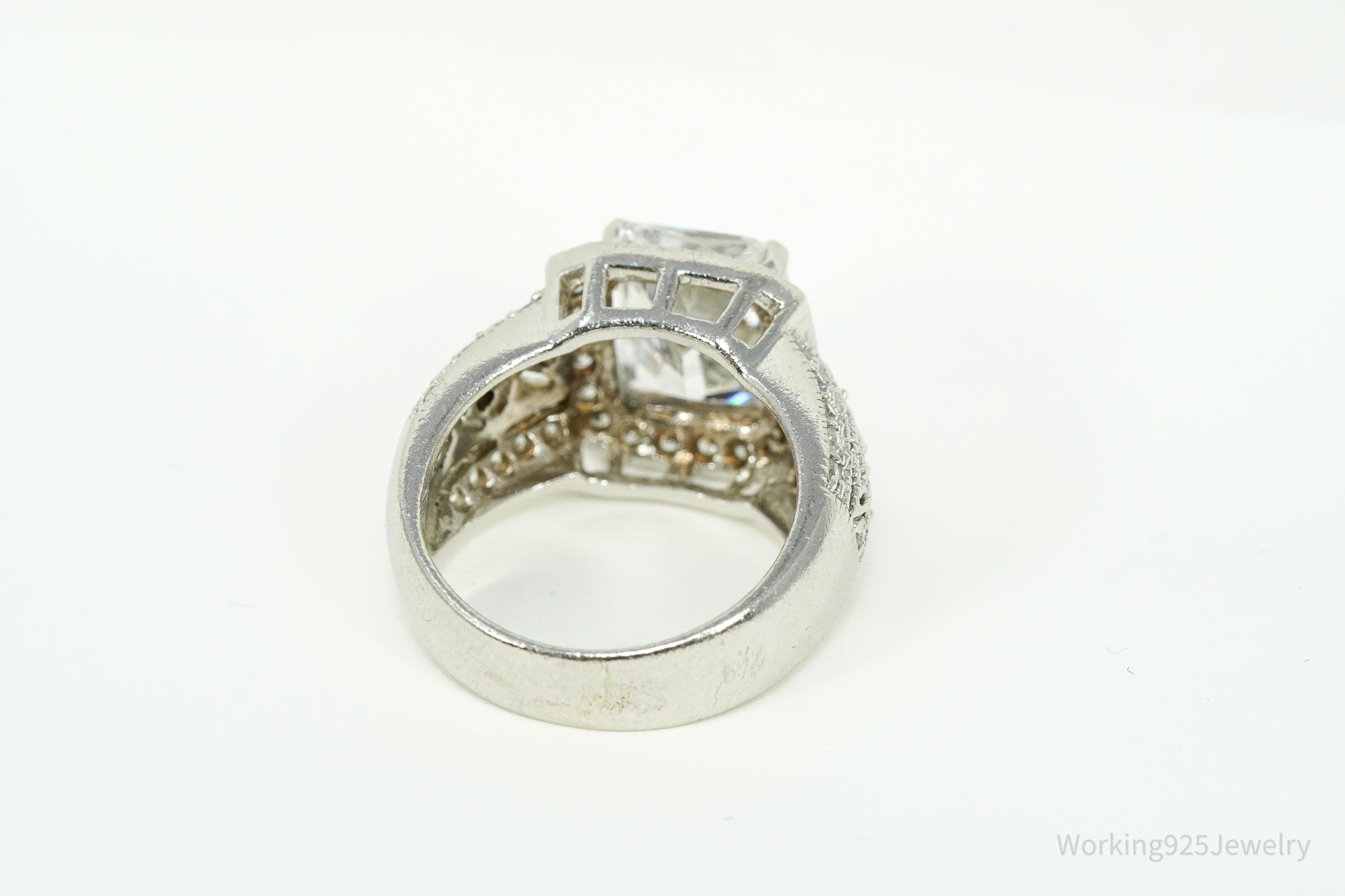 Vintage Large Cubic Zirconia Sterling Silver Ring Size 9