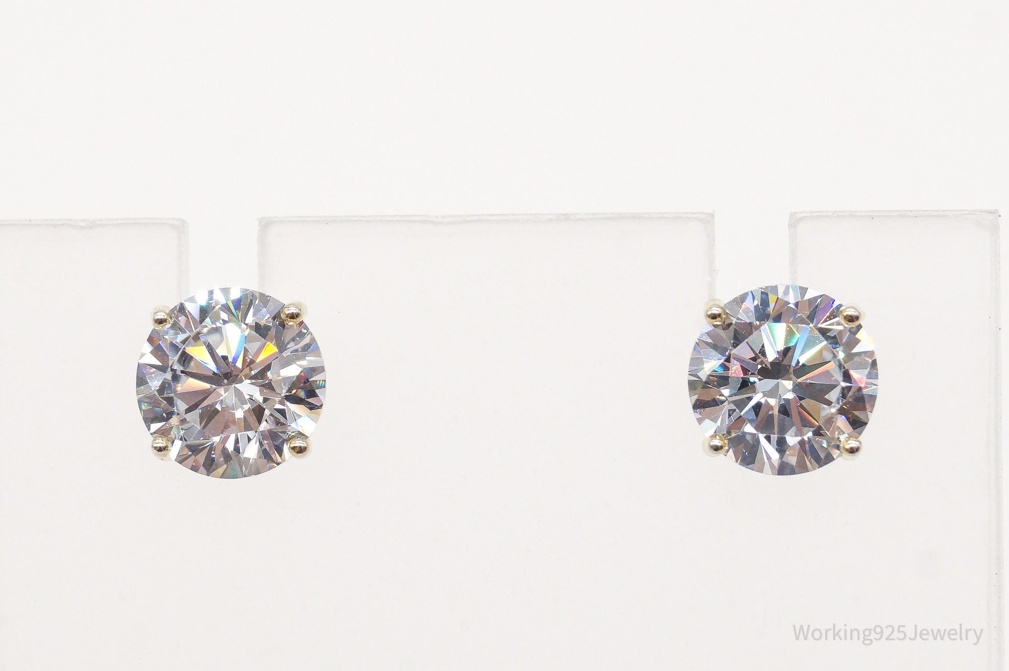 Vintage Large Cubic Zirconia Gold Vermeil Sterling Silver Earrings