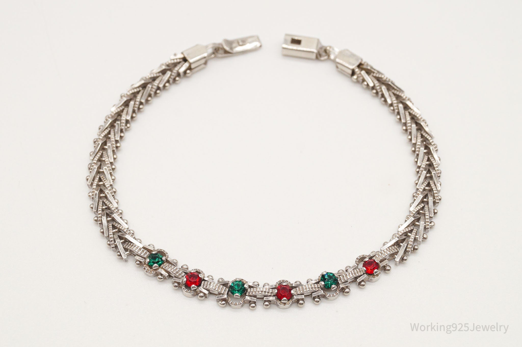 Vintage Mexico Rhinestone Sterling Silver Bracelet