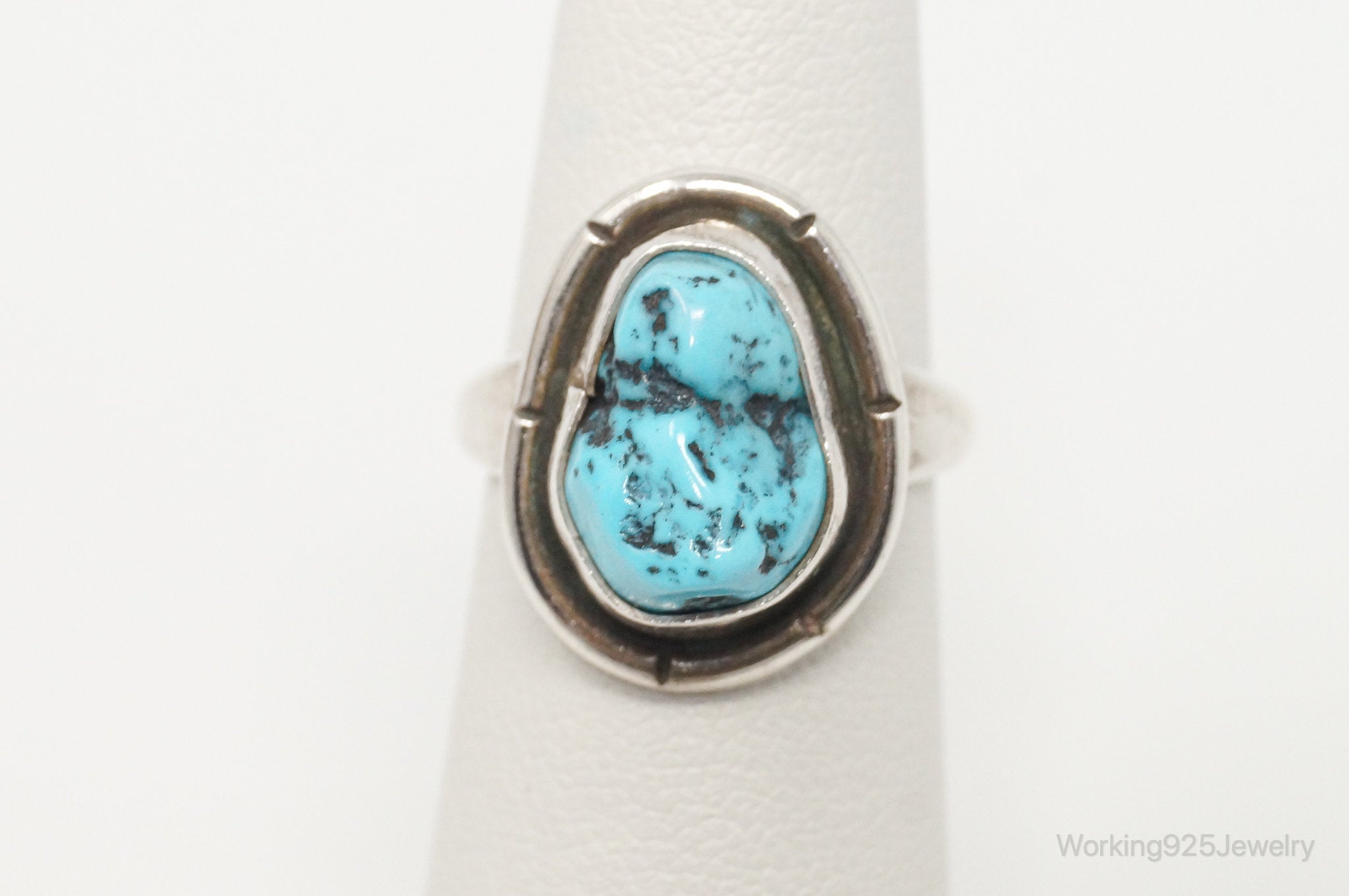 Vintage Native American Turquoise Unsigned Sterling Silver Ring - SZ 4.25