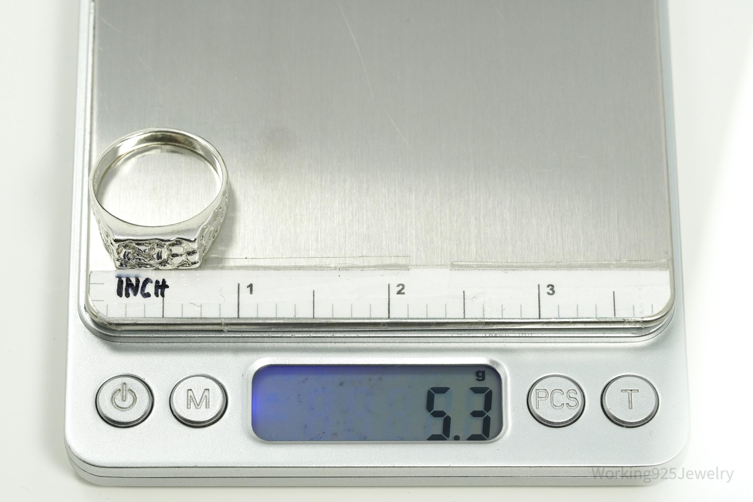 Vintage Nugget Style Sleek Sterling Silver Ring - Size 12.25