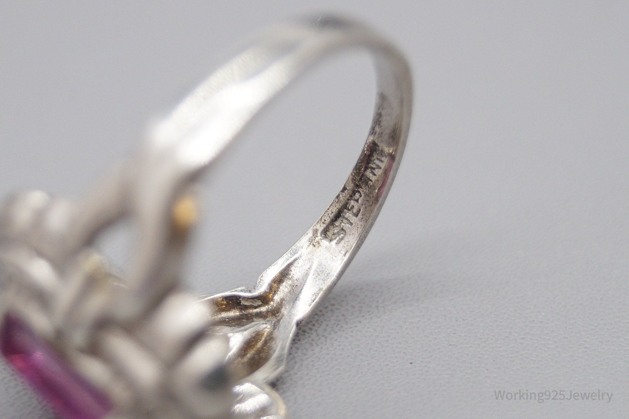 Antique Art Deco Pink Stone Sterling Silver Ring - Size 6.25