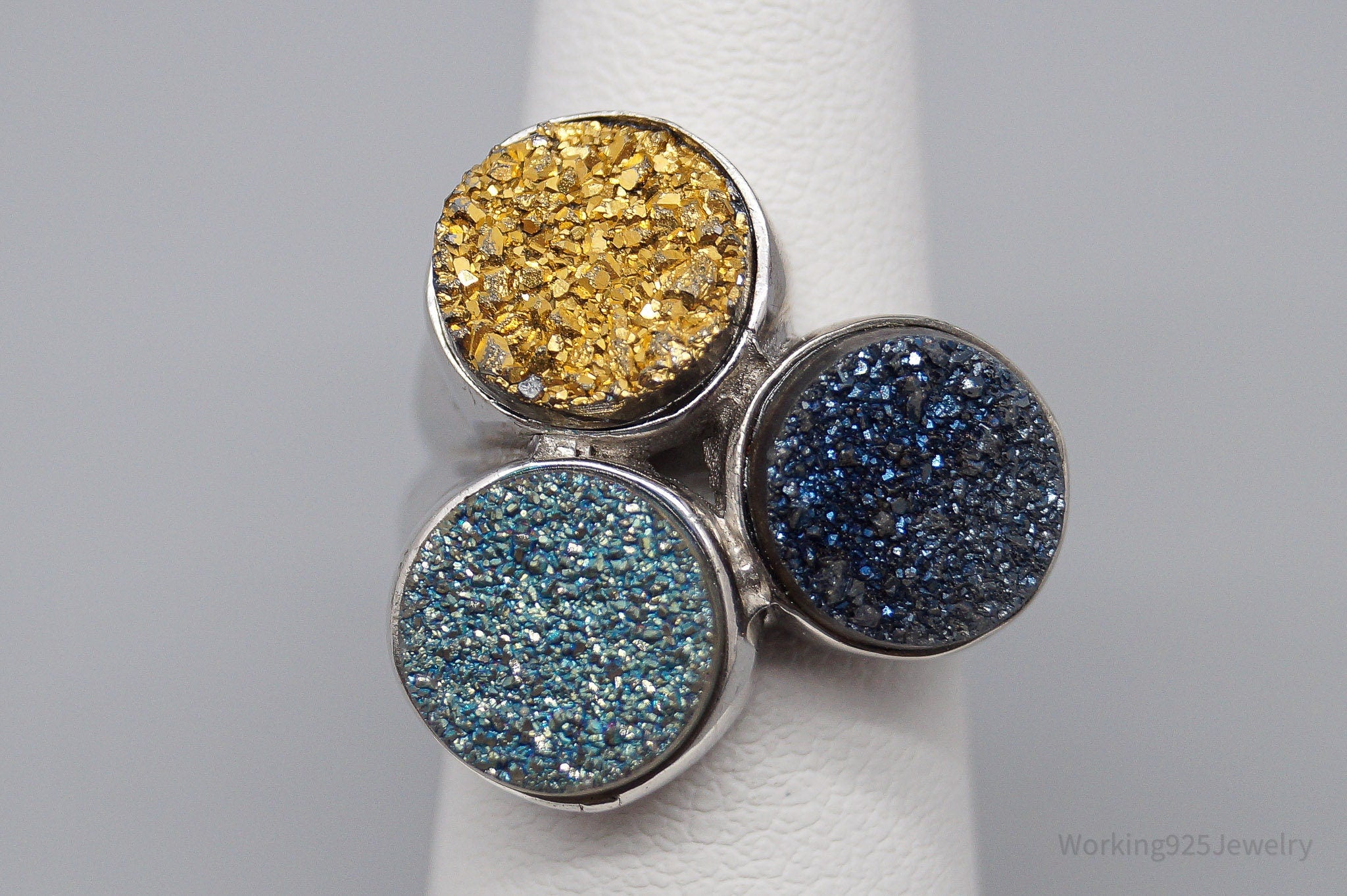 Vintage PJC Druzy Quartz Sterling Silver Ring - Size 5.25