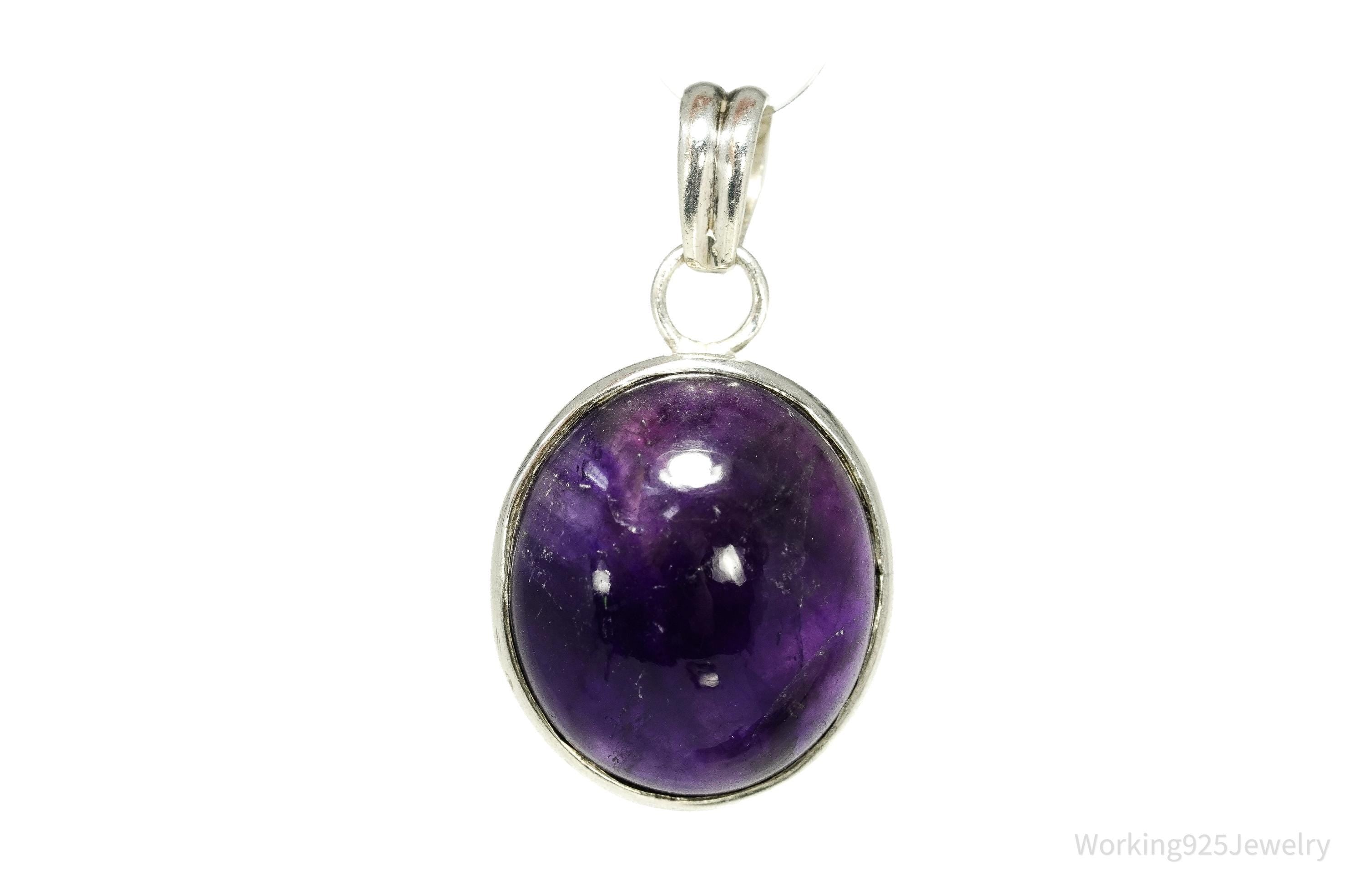 Vintage Large Amethyst Sterling Silver Pendant