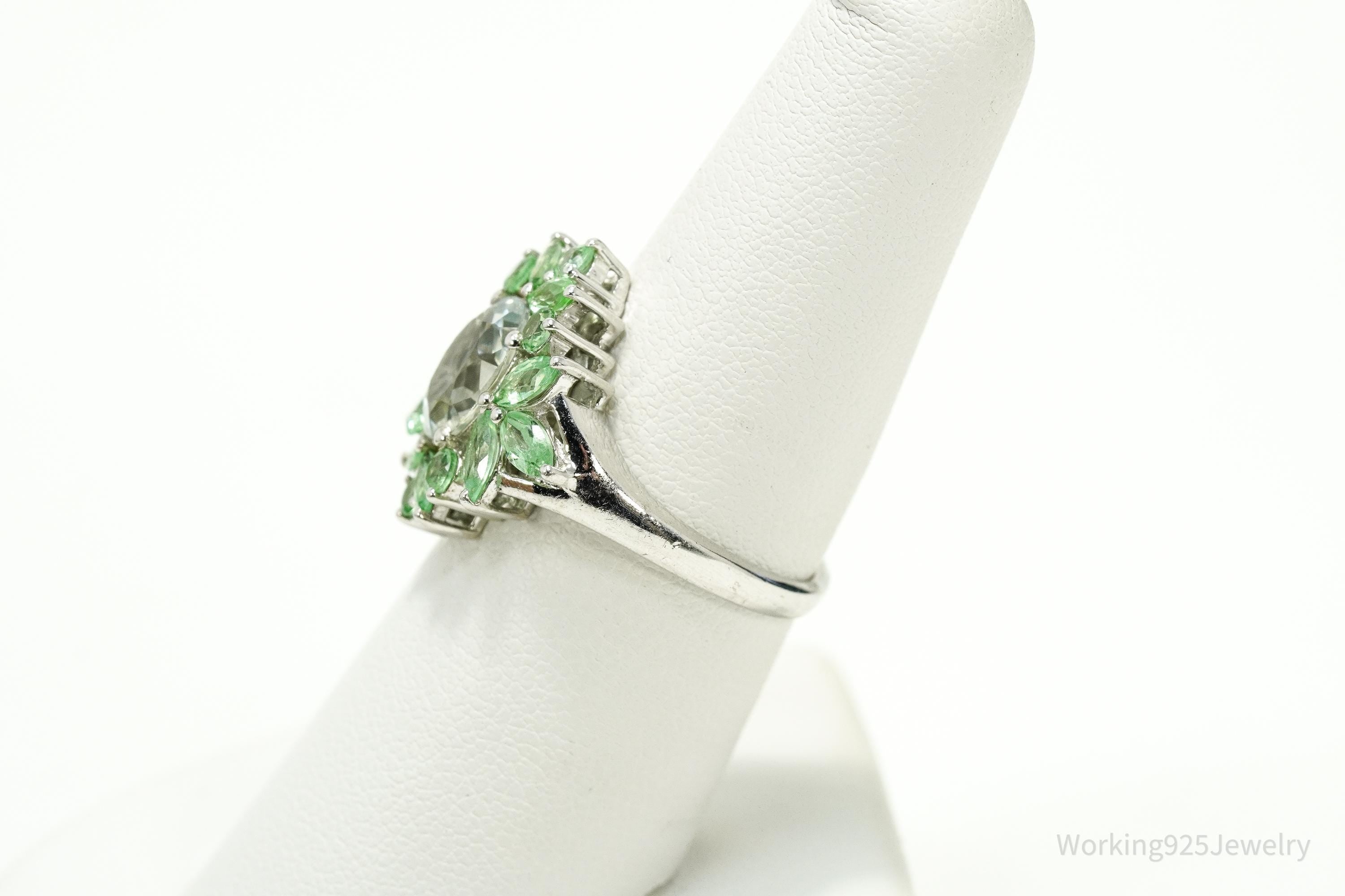 Vintage Blue Topaz & Green Amethyst Sterling Silver Ring - Size 7