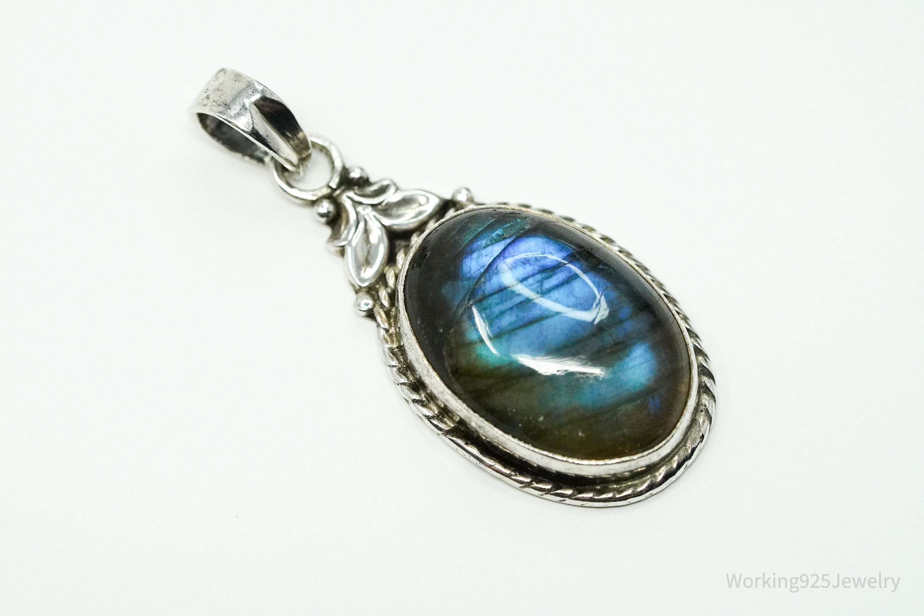 Vintage Labradorite Sterling Silver Necklace Pendant