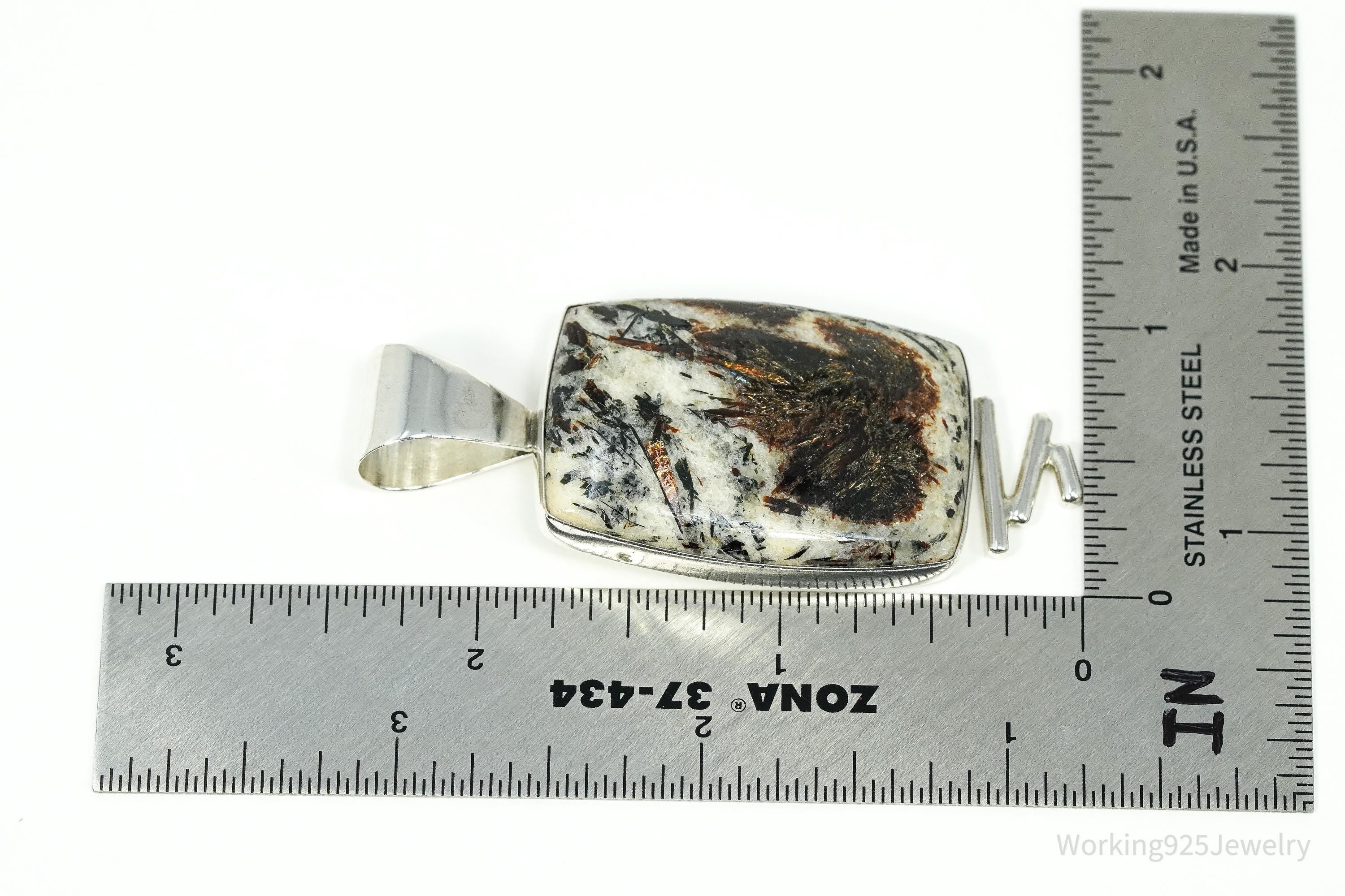 Vintage Large Desert Rose Trading Astrophyllite Sterling Silver Pendant 2 3/8"