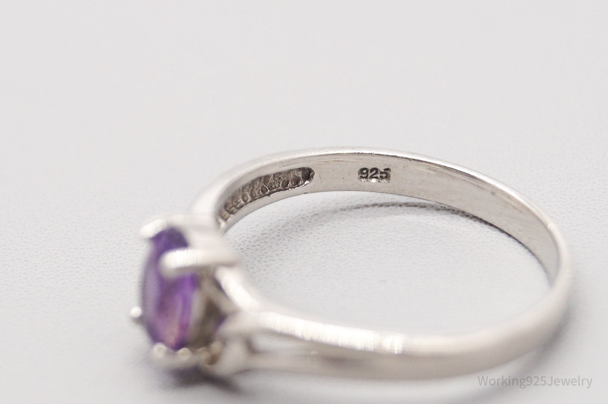 Vintage Amethyst Cubic Zirconia Sterling Silver Ring - Size 7