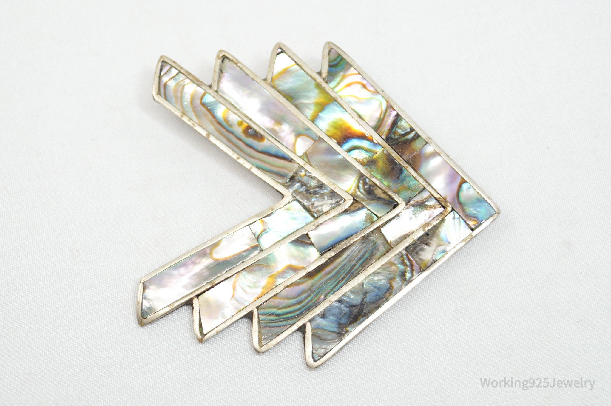 Vintage Mexico Abalone Paua Shell Alpaca Silver Brooch Pin