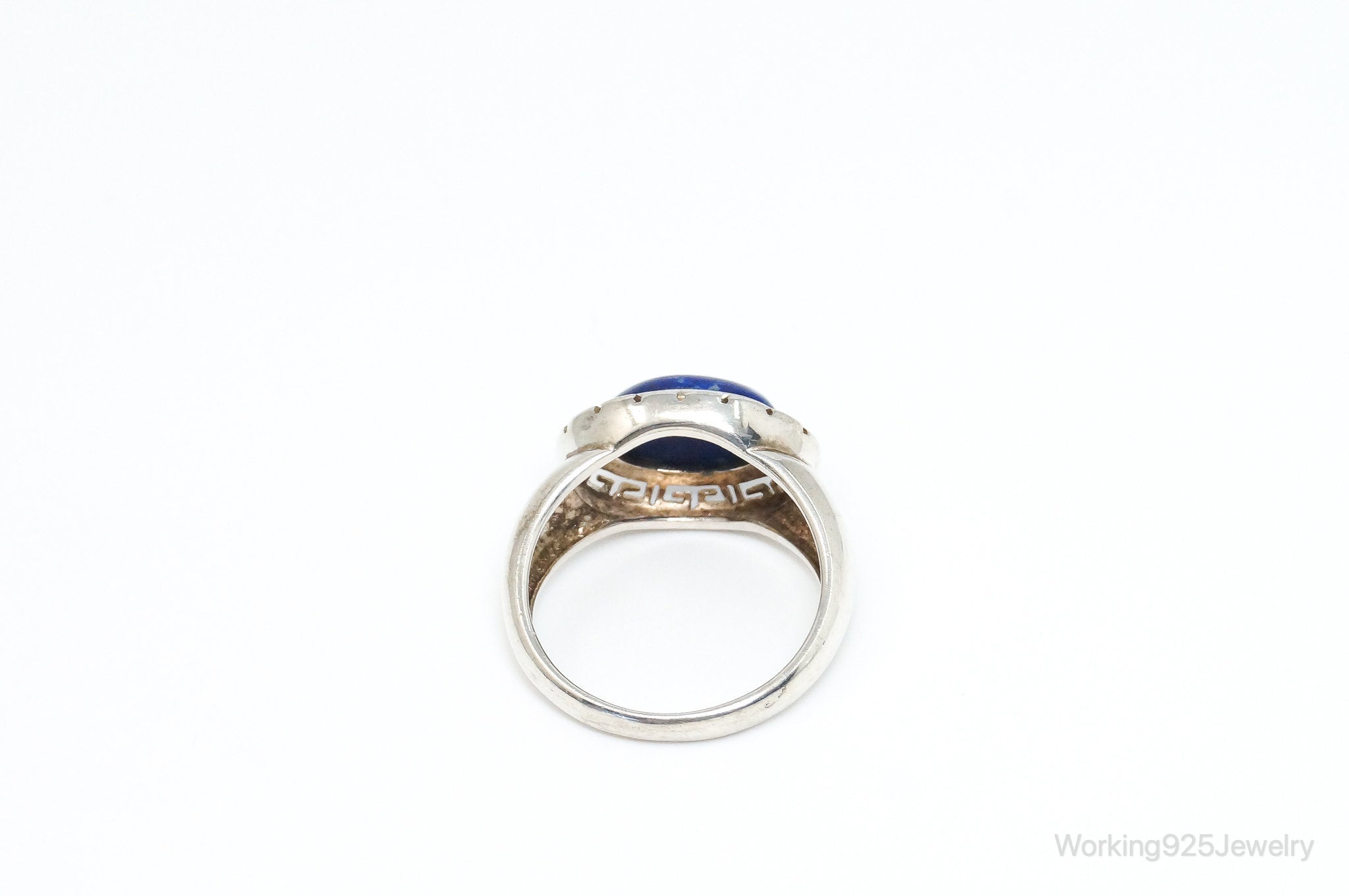 VTG Designer GV Lapis Lazuli Greek Key Design Sterling Silver Ring - SZ 9