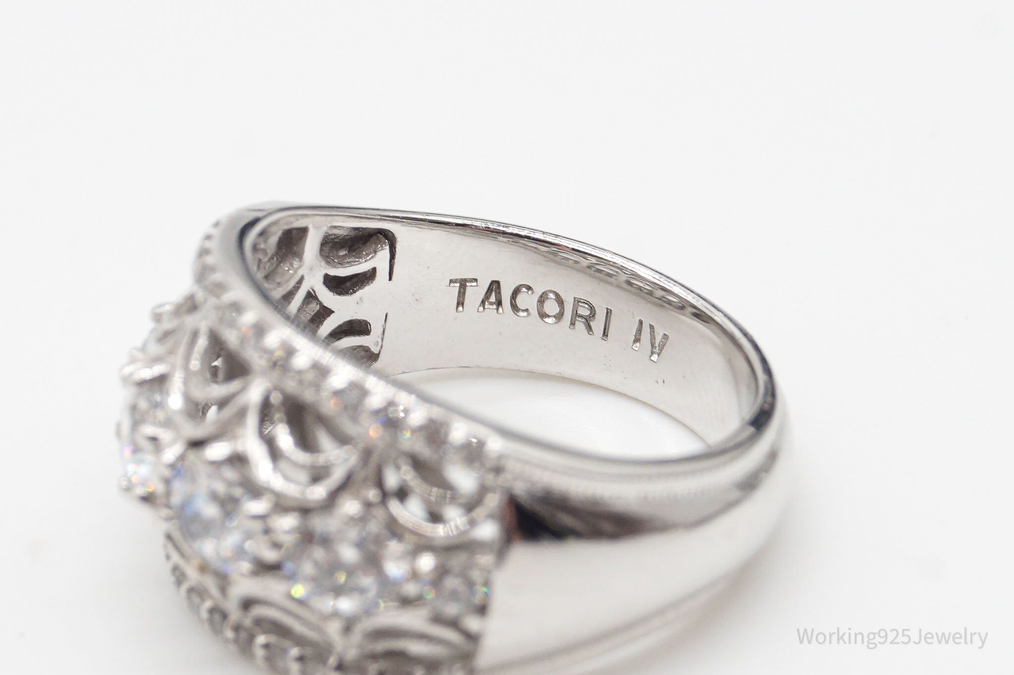 Vintage Designer Tacori IV Cubic Zirconia Sterling Silver Ring Size