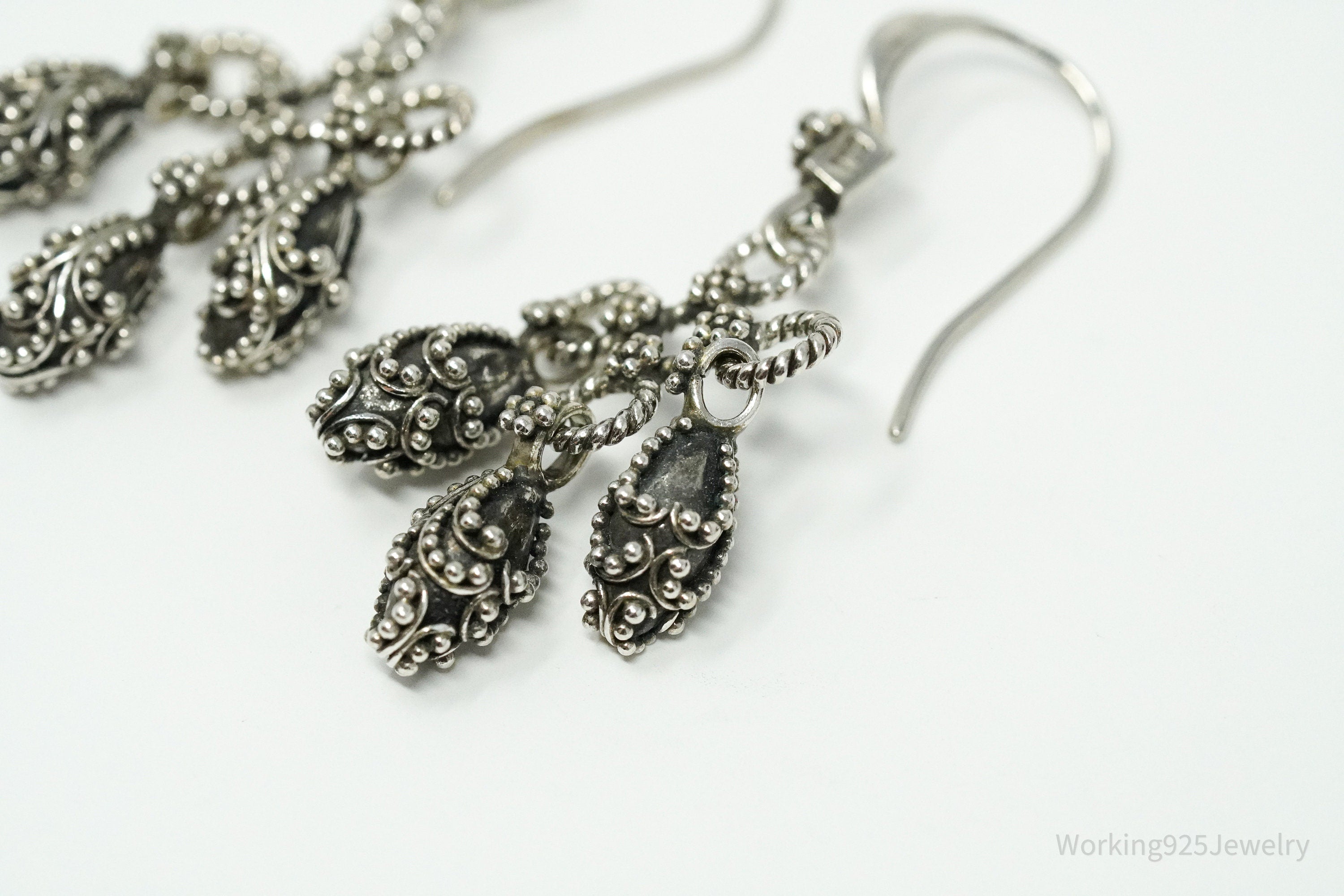 Vintage Granulated Style Sterling Silver Earrings